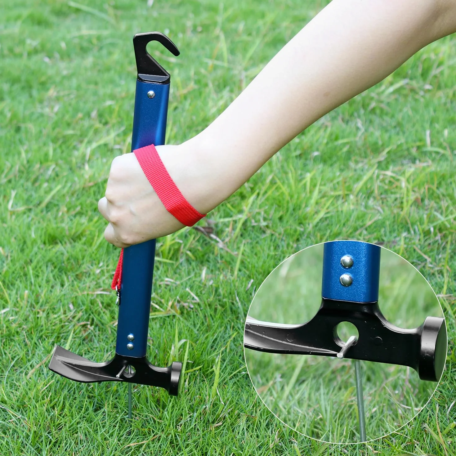 QWORK Martillo Camping 30.5 cm Aluminio Multifuncional Azul 430 gramos