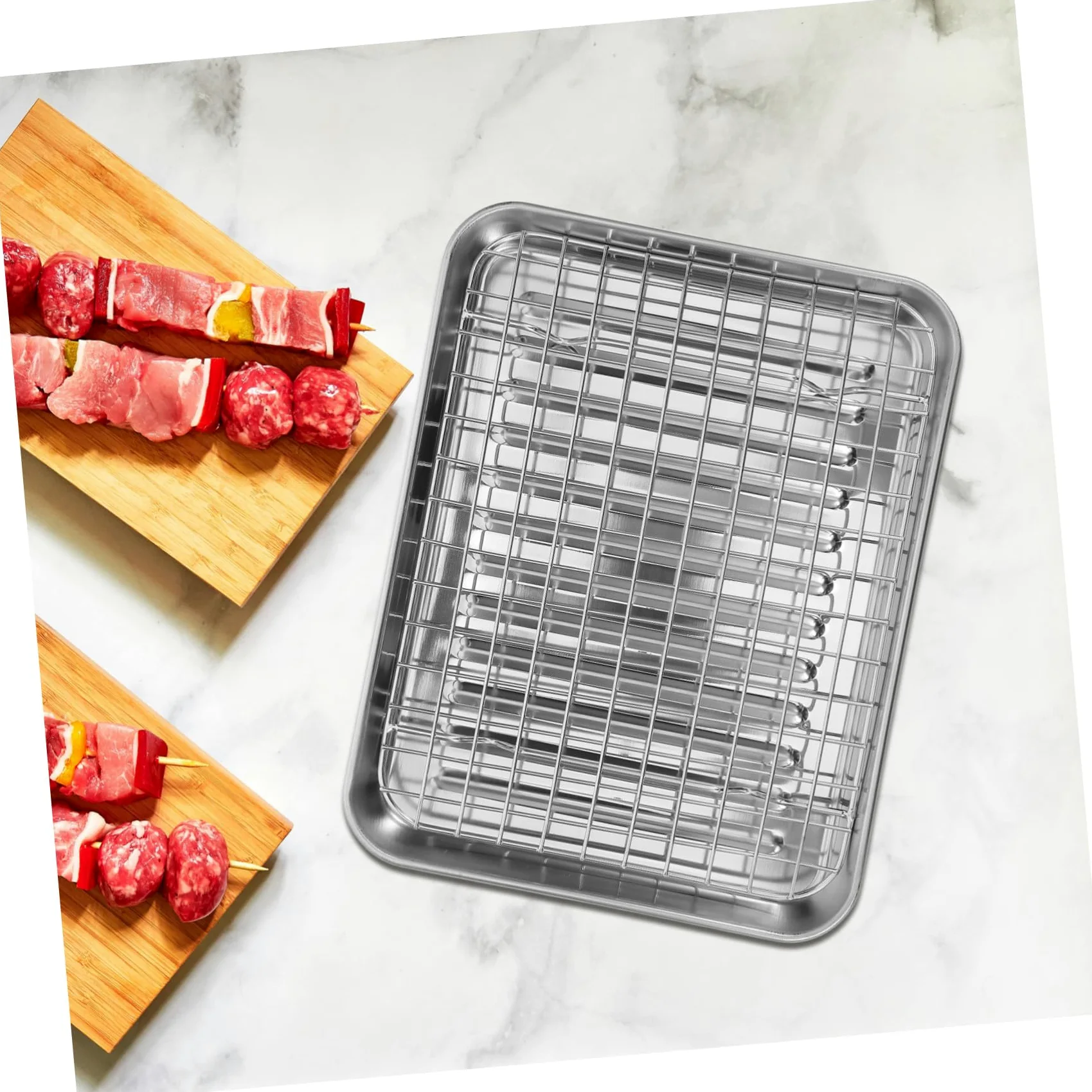 Juego de Bandeja de Horno de Acero Inoxidable con Rejilla, 43 Cm | Drenaje de Aceite, Servir Fritos, Uso en Casa y Familia, Estilo Simple, 1 Juego