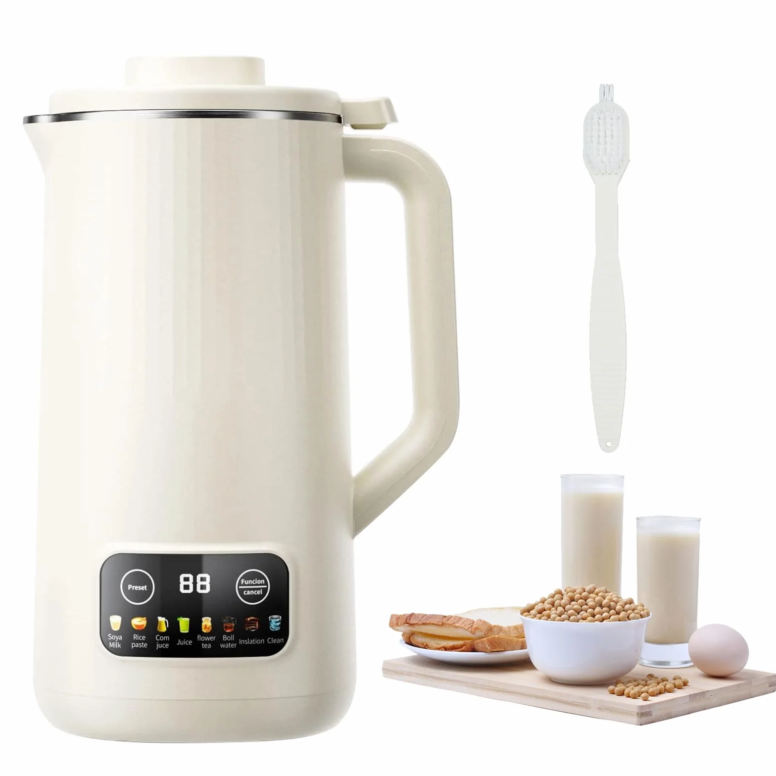 Máquina de Leche de Soja Multifunción,preparadora de sopas y mermeladas de 20 onzas, Fabricante de leche de soya con inicio diferido, Mantener caliente, Filtración gratuita,10 cuchillas