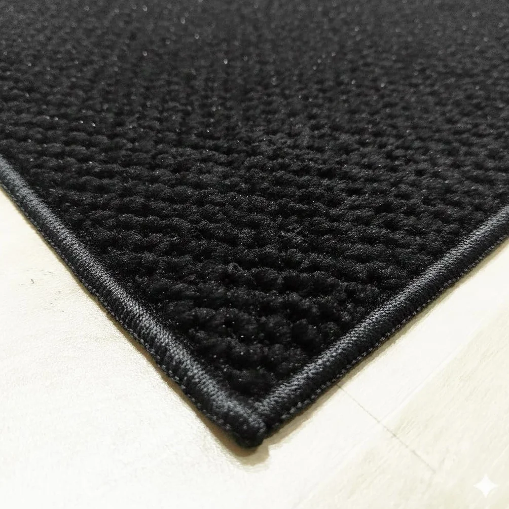 Alfombra Veleta Negra de bucles Grandes – Robusta y Elegante para Cualquier Estancia – 9 tamaños y 5 Fondos Disponibles – 13 mm Grosor – Base Fieltro – Uso doméstico y Comercial- 100x150 cm-f. Negro