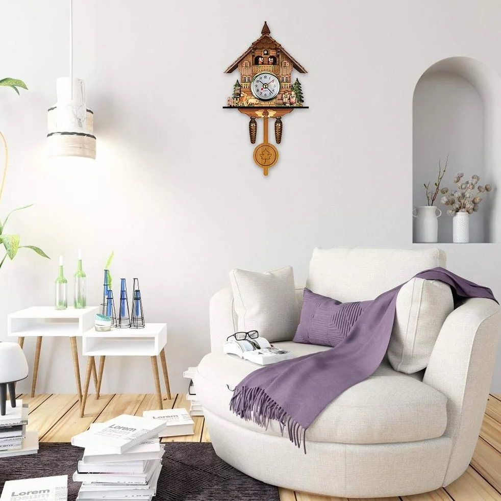 Reloj de Cuco Antiguo de Madera, Casa de Pájaros, Reloj de Pared, Decoración del Hogar, Reloj de Cuco Colgante, Péndulo con Campana Oscilante Automática, Decoración del Hogar