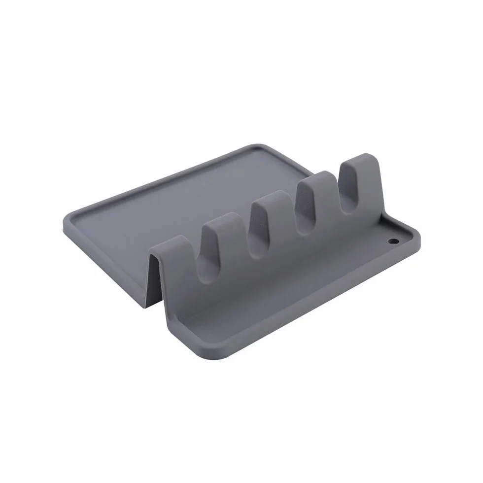 Soporte de silicona para utensilios de cocina, para cucharón, espátula, pinzas, tenedor, resistente al calor, sin BPA, gris, paquete de 1