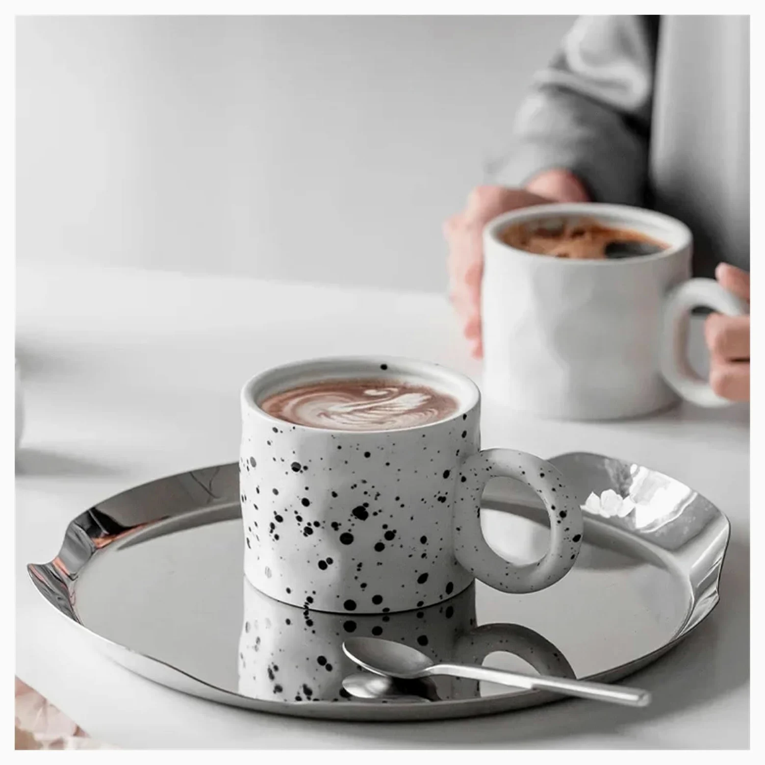 Tazas de café grandes de cerámica, Taza de café porcelana cerámica for desayuno, taza avena con asa anillo, multicolor, 450 ml(Green)