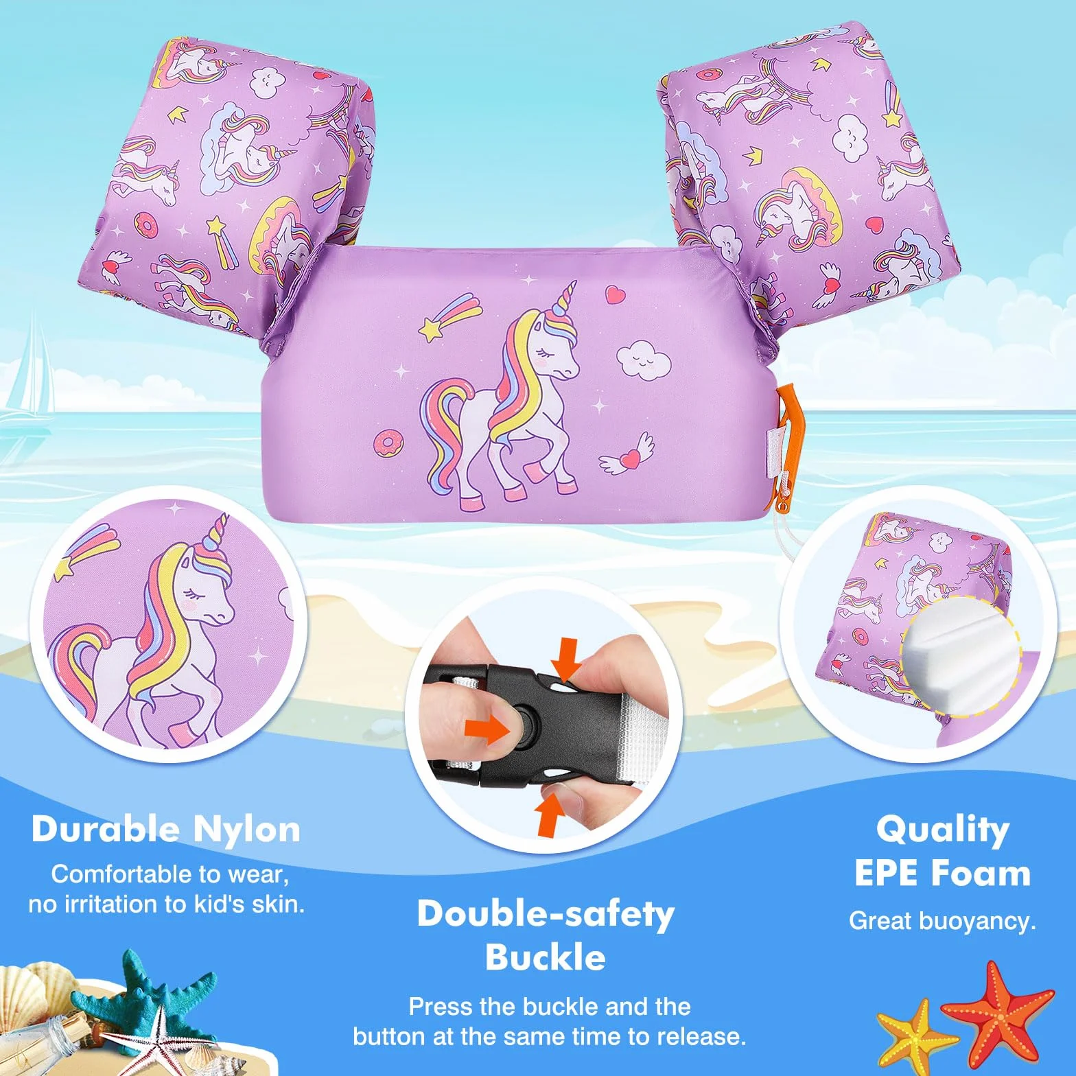 MoKo Manguitos Flotadores de Natación, Chaleco Sin Inflación para Natación con Patrón Lindo, Dispositivo de Entrenamiento Plegables para Niñas y Niños en Piscina Playa Parque Acuático