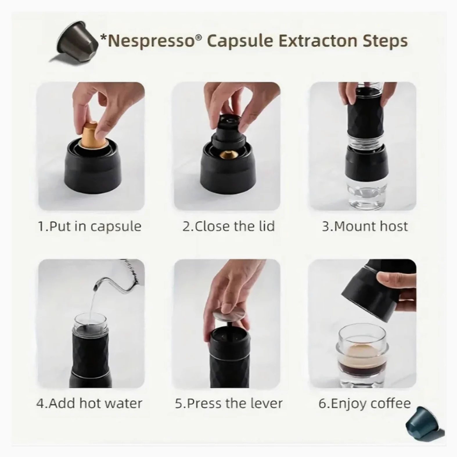 Cafetera portátil, Cafetera espresso portátil, mini cafetera que utiliza cápsulas y café molido, práctica cafetera espresso for viajes, campamentos y exteriores ,para vehículos recreativos, senderismo