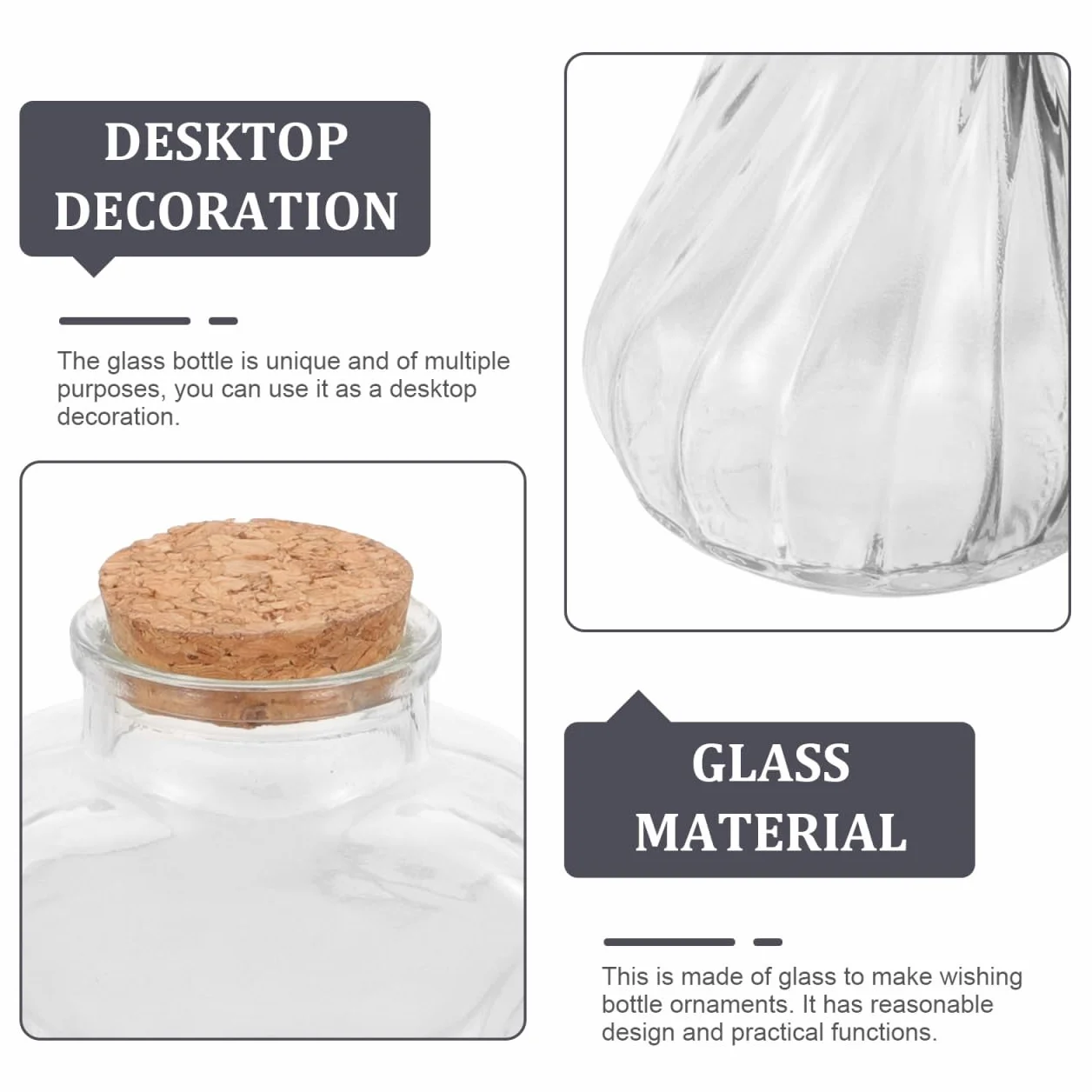 BESTOYARD Set De Botellas Para Ceremonia De Arena Boda 3 Piezas Vidrio Transparente 75Ml Corazón 130Ml Rosca Tapones Decoración Diy Regalo
