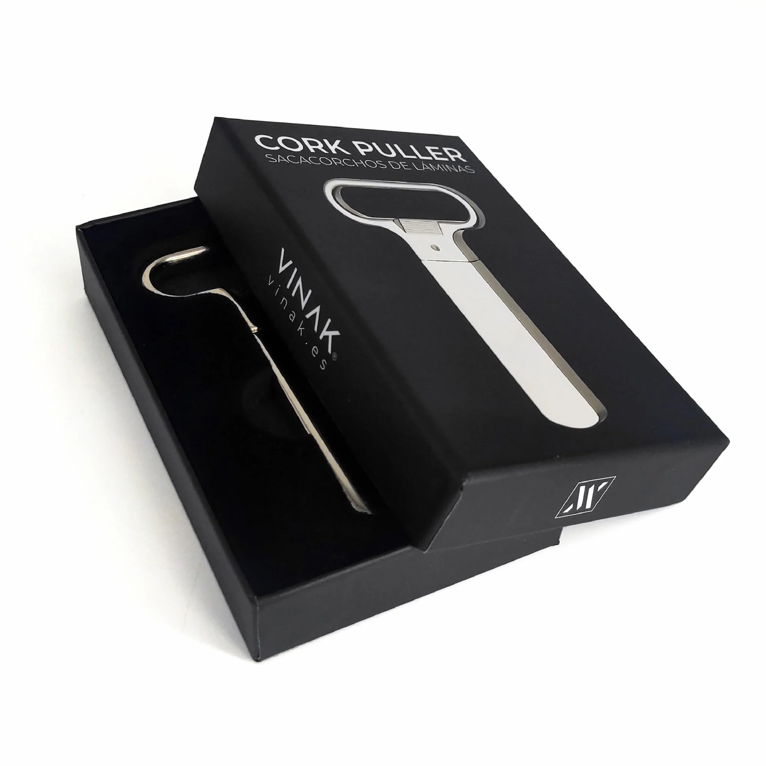 VINAK - Sacacorchos clásico de láminas | Abridor de vino de corchos viejos o rotos | Fabricado en acero cromado. Incluye estuche perfecto para regalo | Abrebotellas profesional