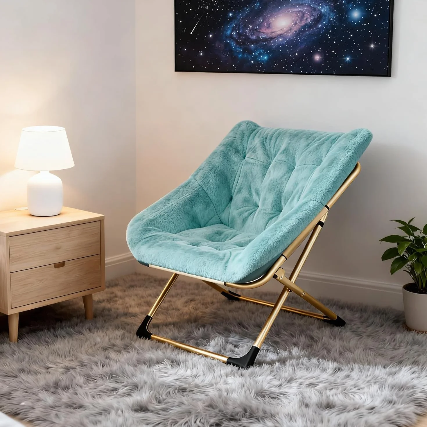 Zstar Silla Plegable Tipo Luna para Adultos, Sillón Lounge Cómodo con Estructura Robusta y Piel De Conejo Artificial Suave, Fácil De Almacenar, para Salón, Dormitorio o Apartamento