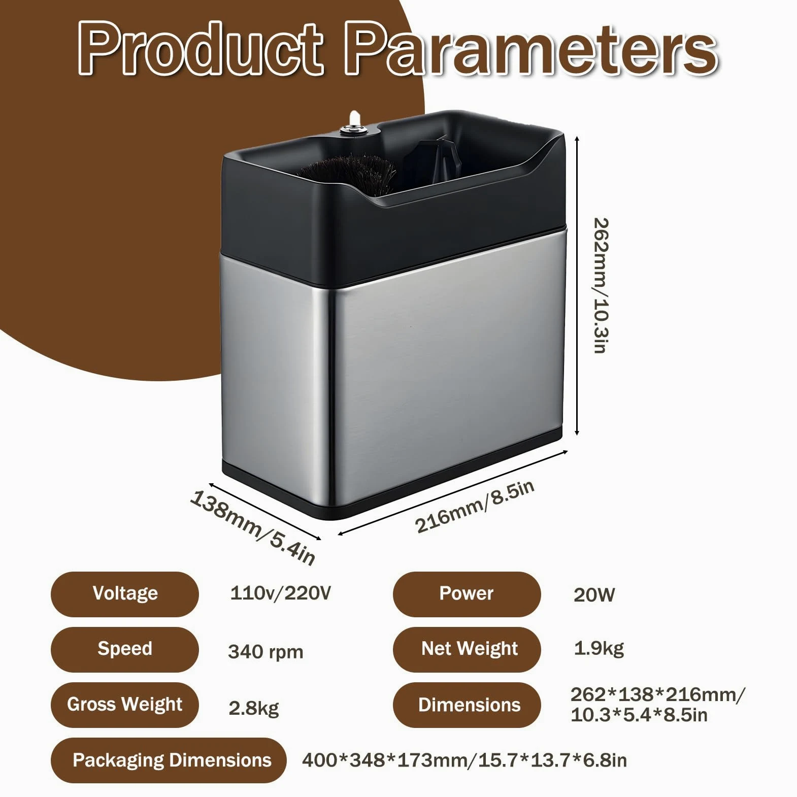 Limpiador de portafiltros eléctrico para Espresso, automático con Cabezales de Cepillo y Dos raspadores, Compatible con portafiltros de 58 mm para una o Dos Tazas. Black