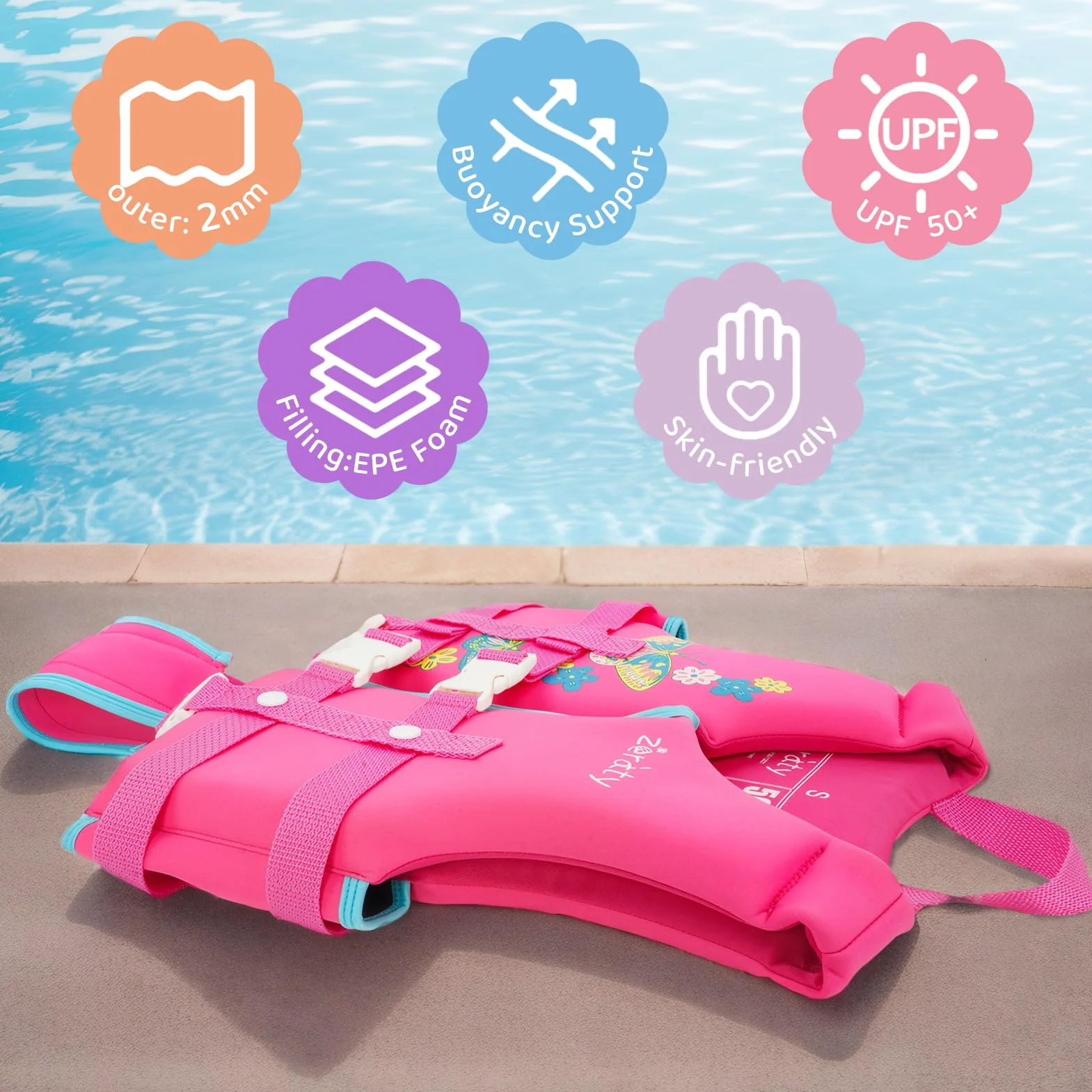 Zeraty Chaleco de Natación para Niños Pequeños con Correa de Ajustable Edad 1-9 años / 22-50 lbs