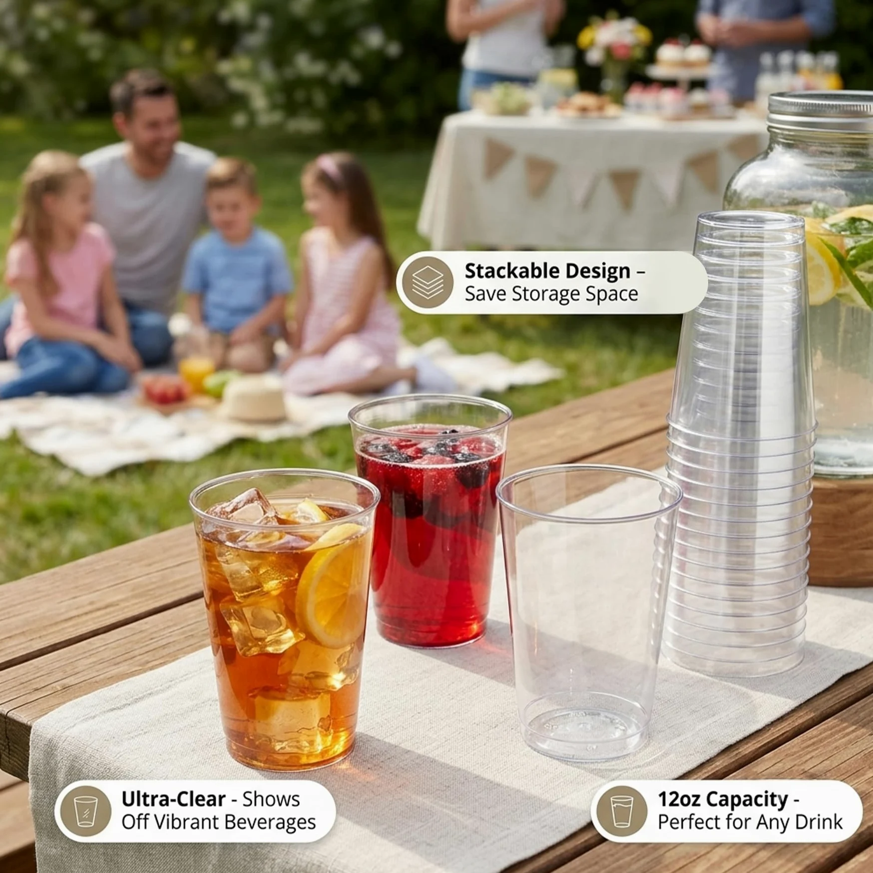 Byvivace Vasos de plástico duro, vasos desechables para fiestas, 340 ml, transparentes, elegantes, vasos de boda, copas de vino desechables para fiestas, 100 unidades