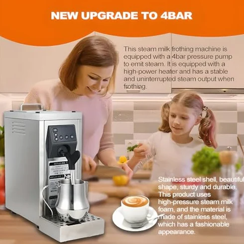 Genérico 1450W Electric Milk Frother Steamer, 800ML Tank & 500ML Jug, Auto Clean, Adjustable Nozzle, Stainless Steel Foam Maker for Cafe, Barista Coffee, Hot Chocolate, Tea Shop Use