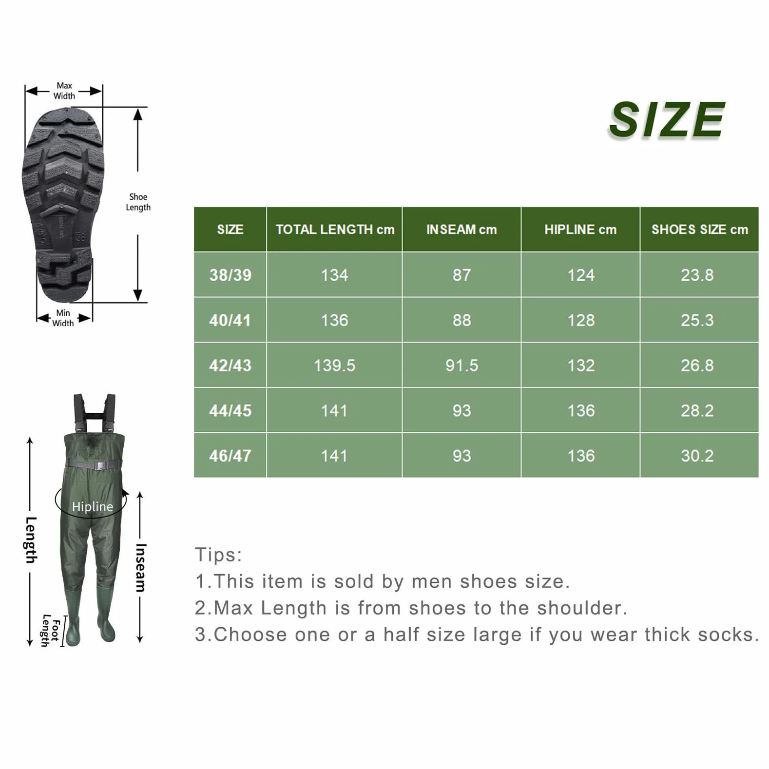 Croch Pantalones de vadeo para hombre y mujer, resistentes al agua, con botas de vadeo de PVC, con botas de goma, talla 38-47, antideslizantes y resistentes, ideales para pesca, caza y exteriores