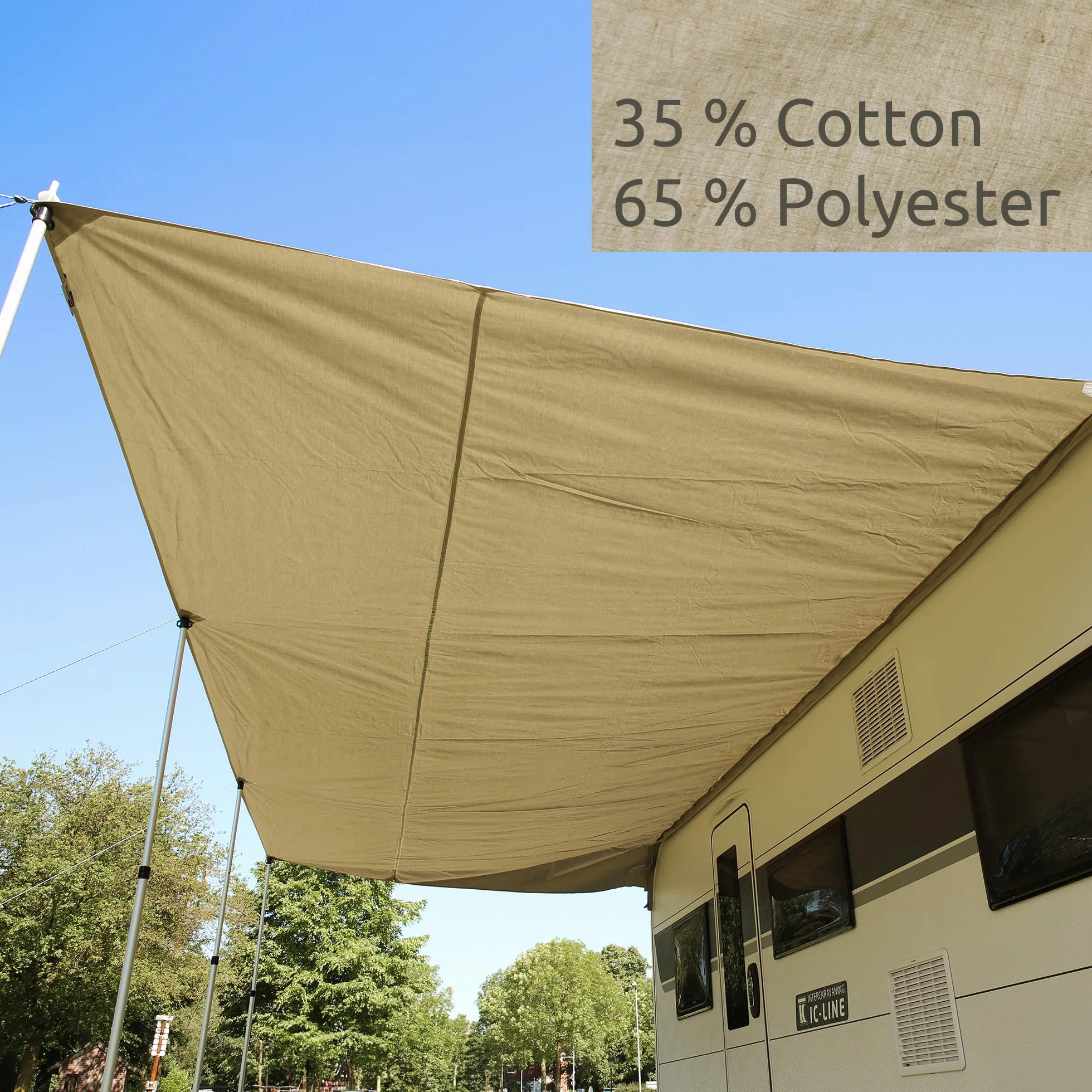 GEAR Toldo para caravana TC impermeable algodón protección UV 50+ varillas telescópicas aluminio 5 tamaños 500 x 240 cm