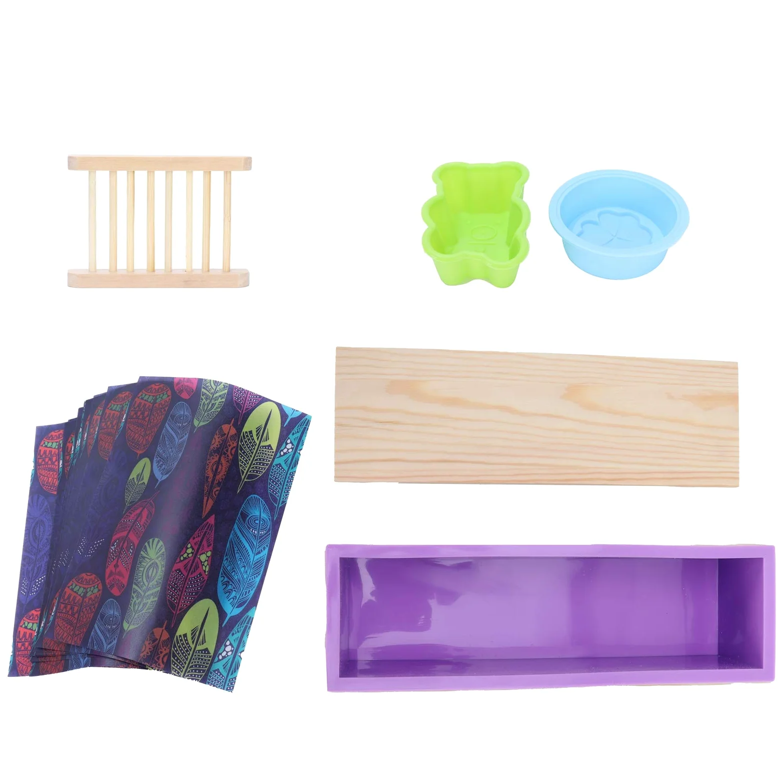 Kit de forma de jabón de silicona para bricolaje |4 en 1 con caja de madera |para (Purple)