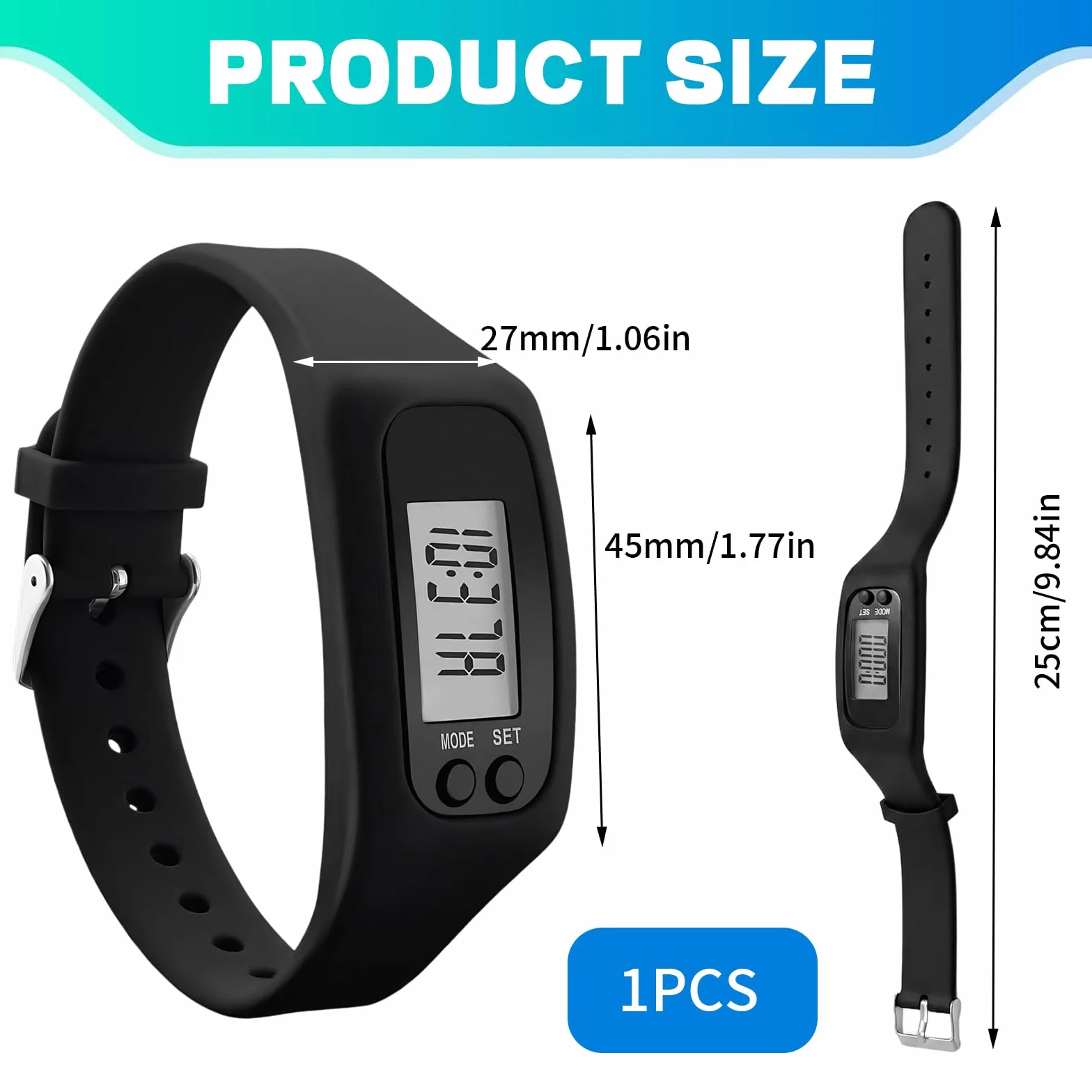 Mini Podometro Electrónico 3D, Contador de Pasos, Silicón Cuenta Pasos Reloj, No Requiere Aplicación,Ideal para Senderismo, Fitness y Desplazamientos Diarios, Apto Tanto para Hombres Como para Mujeres
