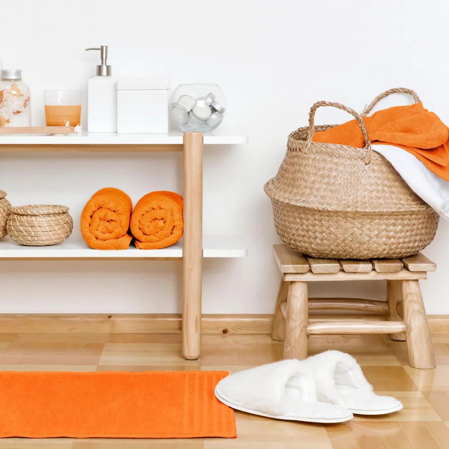 Pack 2 Toallas de baño Lisa - Formato Lavabo 50x100cm - 100% algodón Peinado - Altamente Absorbente - gramaje 500 gr - Secado rápido y Tacto Suave - Color Naranja