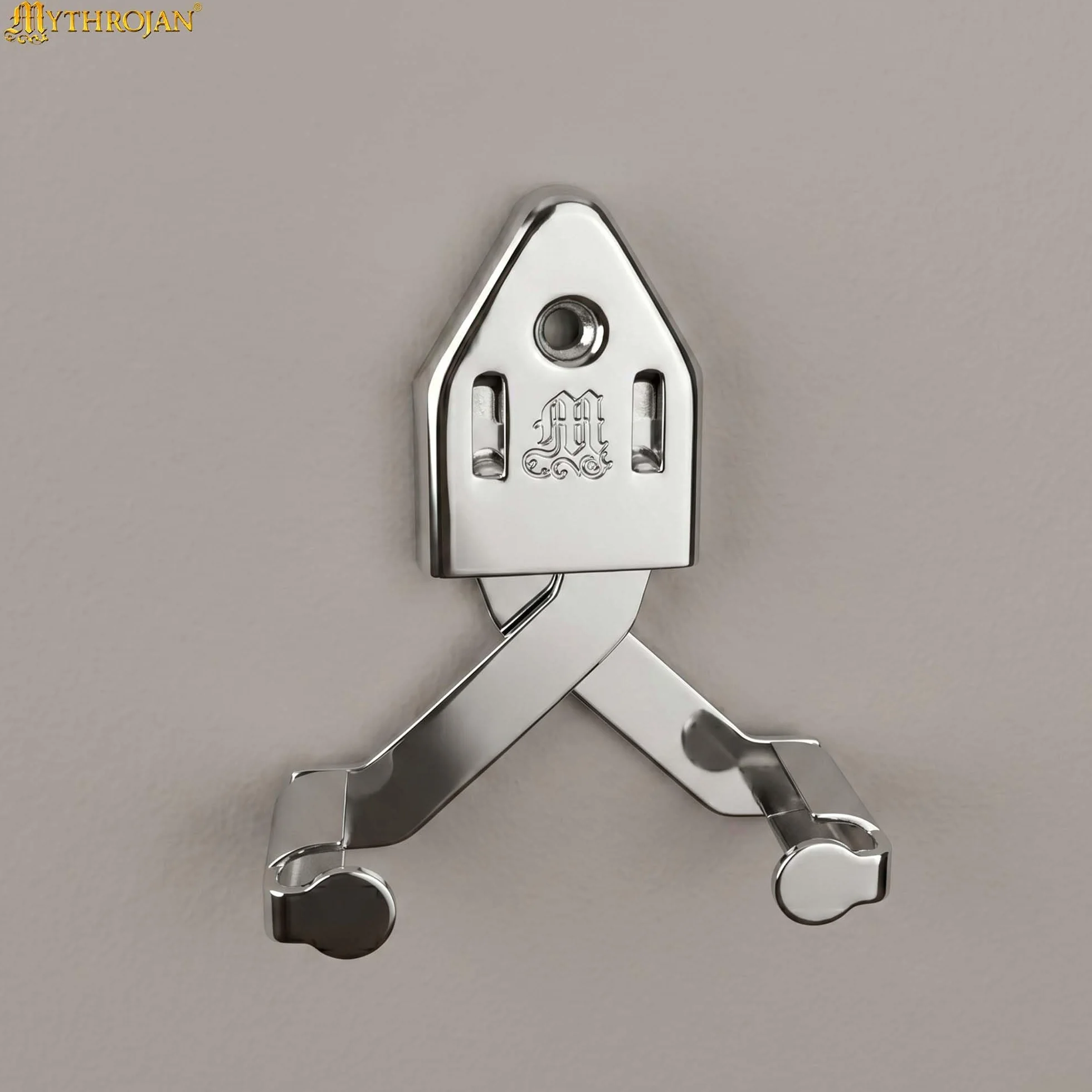 Mythrojan Soporte de pared universal de metal plateado grande para espada individual