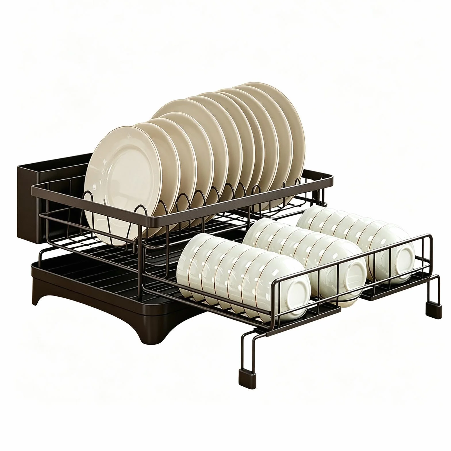 Genérico Escurridor De Platos Gran Capacidad Extensible con Portautensilios | Cocina Accesorio Fregadero Para Cuenco Taza Cubiertos Esponja Espátula Hogar Casa Rural