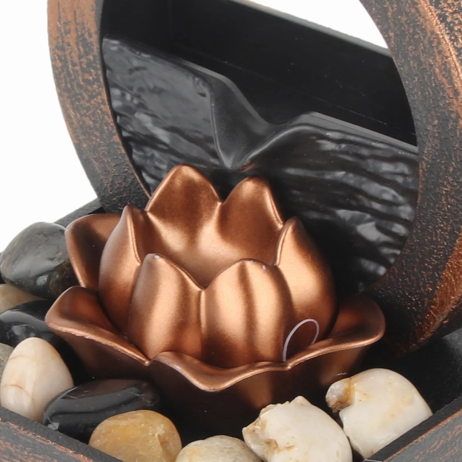 Fuente de escritorio Fuente de escritorio Fuente de cascada interior Cascada Decoración con flores de loto para la decoración del hogar con luz LED y cable USB