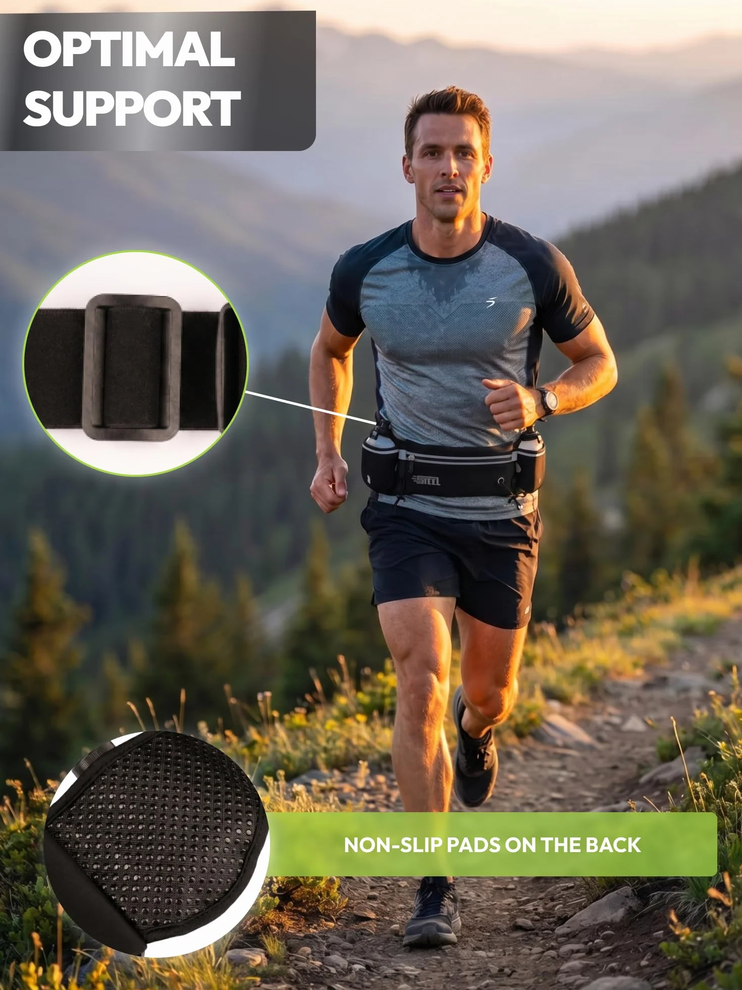 Cinturón para Correr con Portabotellas Impermeable para Smartphone Hombres Mujeres (Verde)