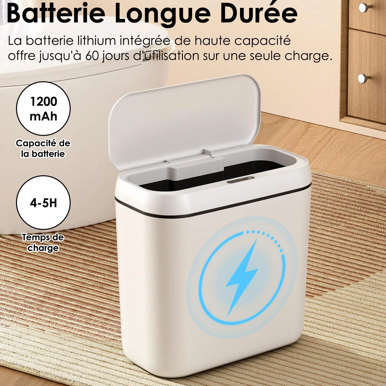 Cubo de Basura Inteligente Silencioso Cubo Basura Automatico Carga USB Cubos Basuras con Sensor Papelera Inteligente Papelera Baño con Sensor para Cocinas, Oficinas, Salones y Baños