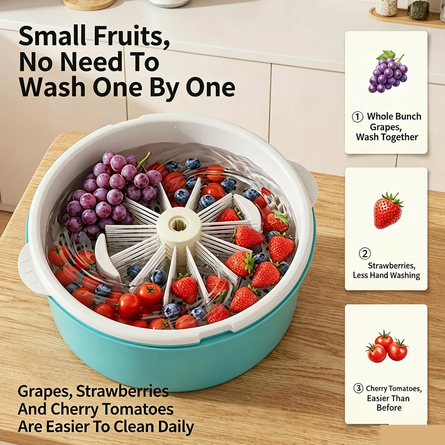 Centrifugadora De Ensaladas Y Lavadora De Frutas Y Verduras, Centrifugadora Eléctrica De Lechuga, Secadora De Verduras, con Base Antideslizante, Limpiador De Frutas Y Verduras Blue