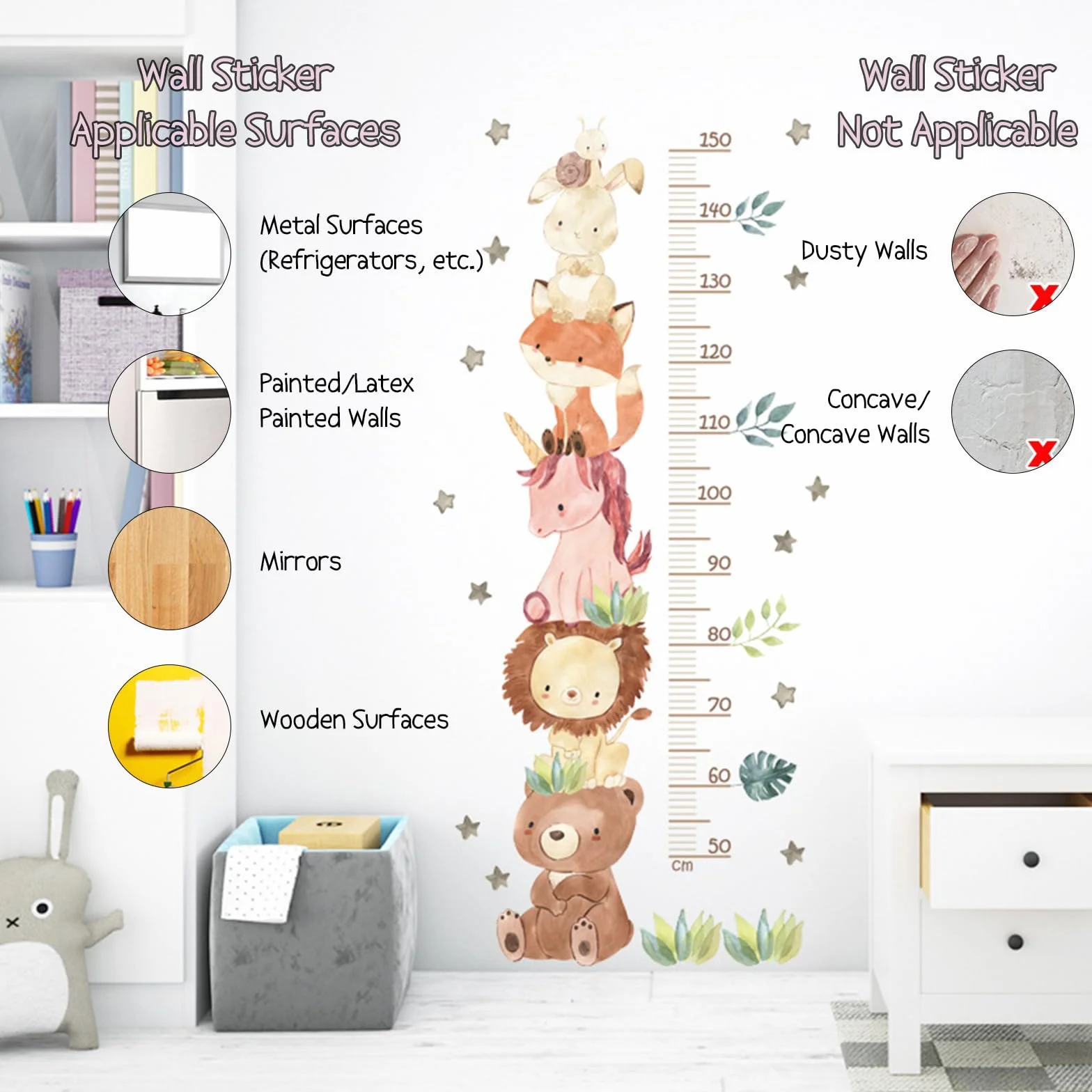 Medidor Altura Niños PVC Pegatinas Pared Tabla Crecimiento 50-150CM Decoracion Habitacion Bebe
