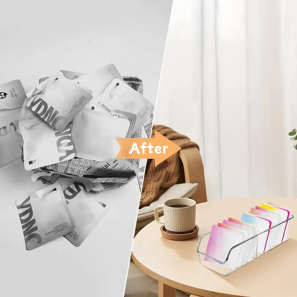 1Pcs Plástico Caja Infusiones, Transparente Caja Para Te, Dividido Cajaa de te de Fácil Acceso, Organizador Infusiones con 2 Células para Café, Azúcar (1PCS)