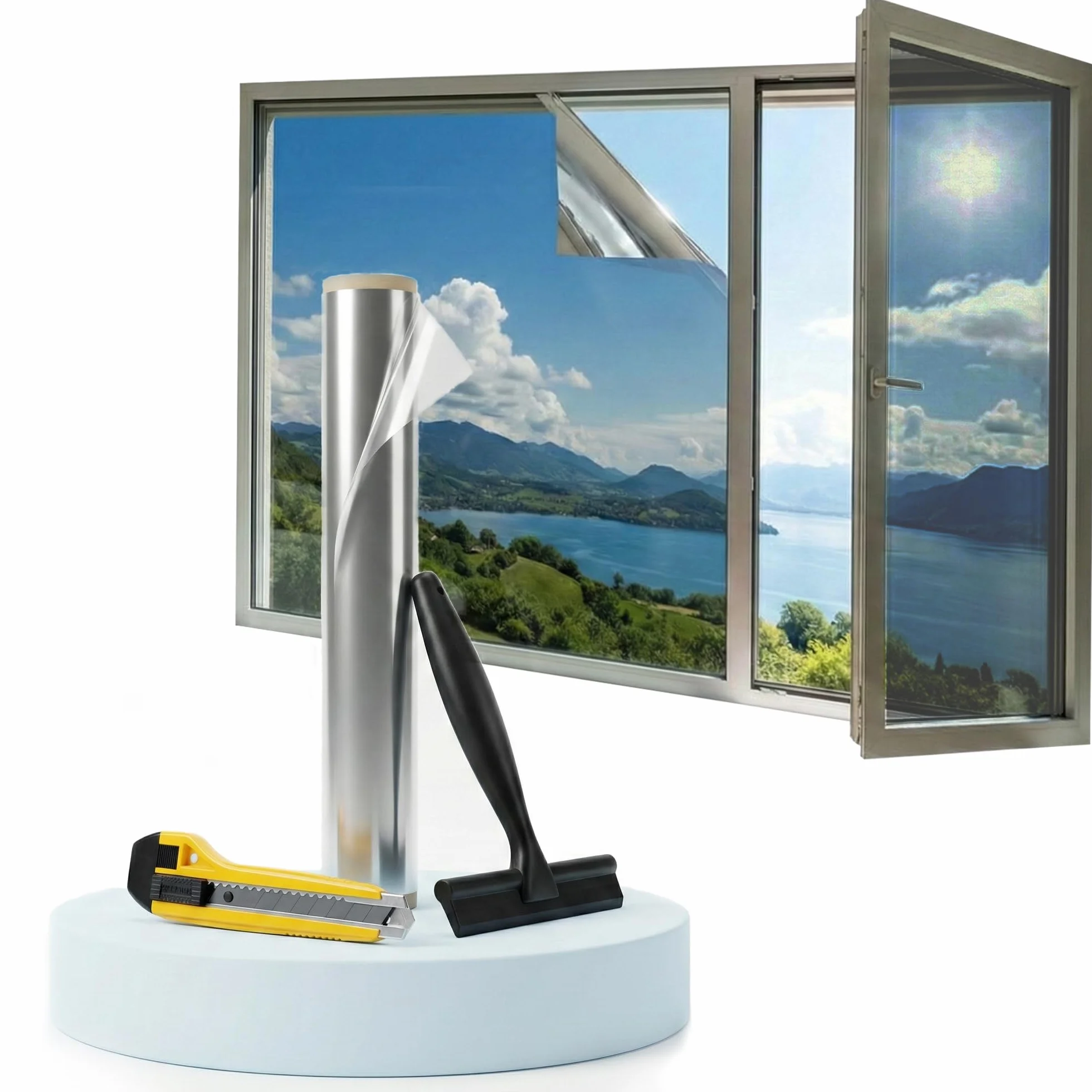 Película de Espejo para fenetr (76 x 600 cm, antiUV, antimiradas con Kit de colocación, película Opaca Ventana, Buen Efecto Espejo, protección de la privacidad para casa, Oficina, Tienda