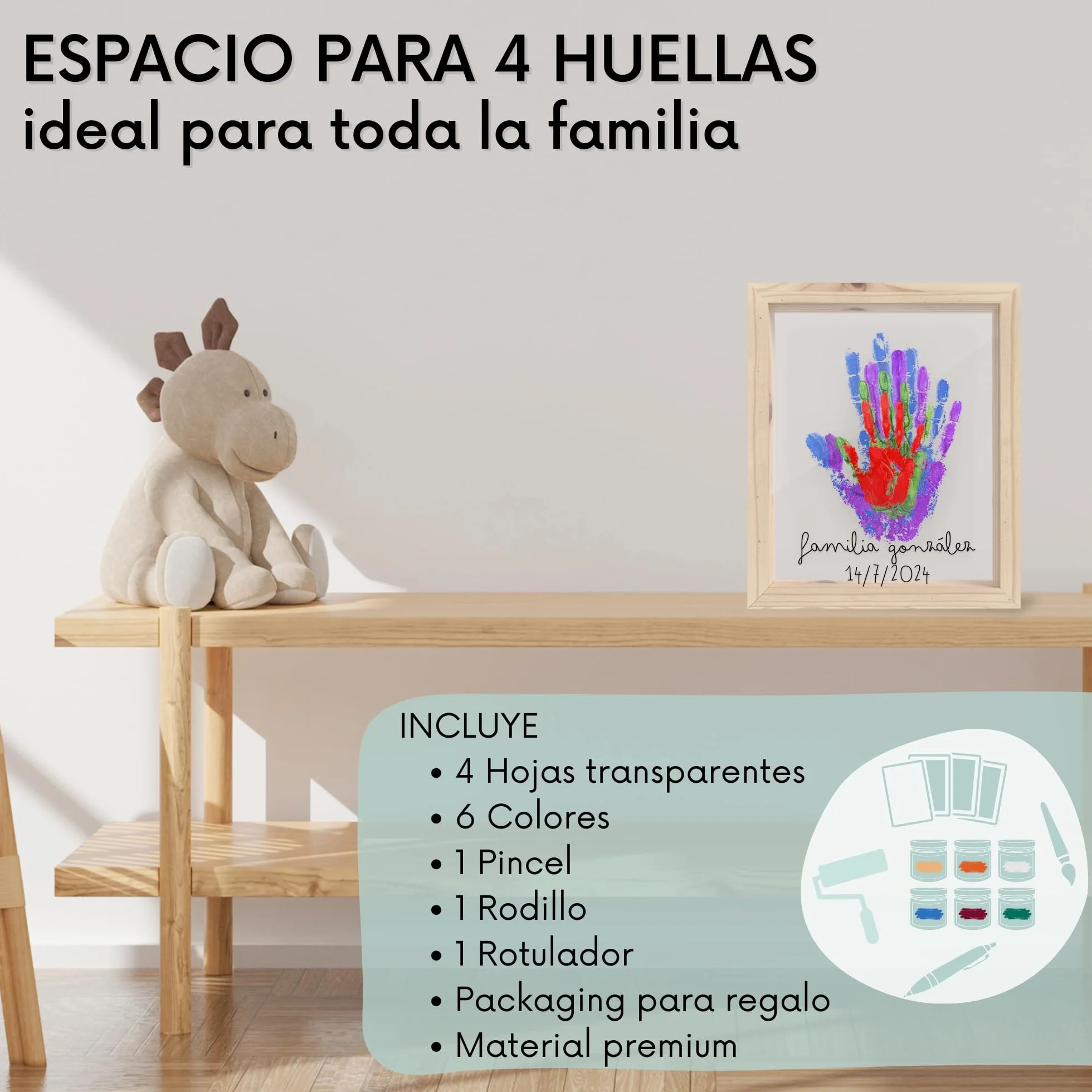 Kit huellas familia con pinturas marco huellas bebé recién nacido regalo original recuerdo padres hijos decoración hogar
