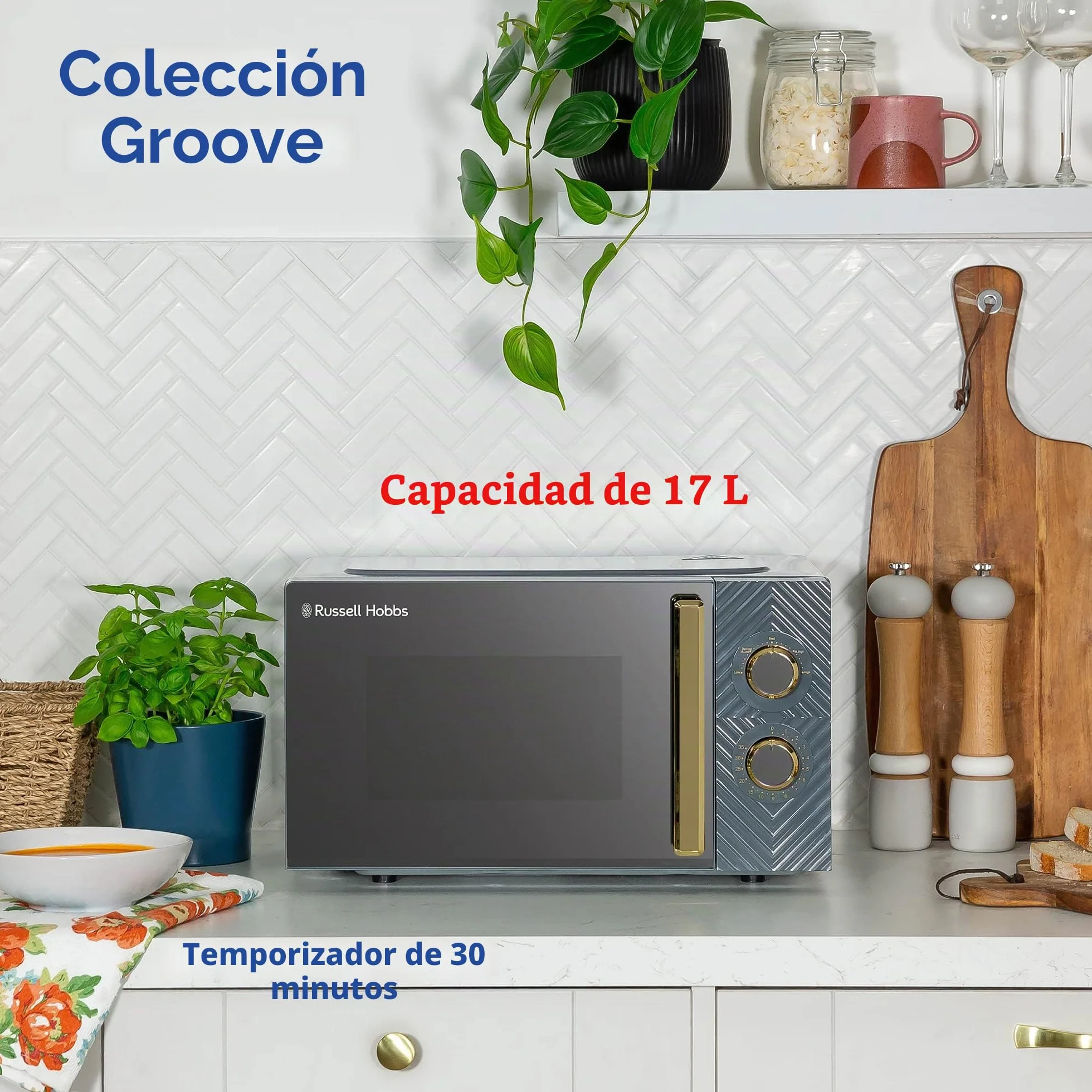 Russell Hobbs - Microondas manual de 17 litros y 700 W, color gris, con diseño de ranura, 5 niveles de potencia, temporizador integrado y función de descongelación, fácil de limpiar RHMM723G