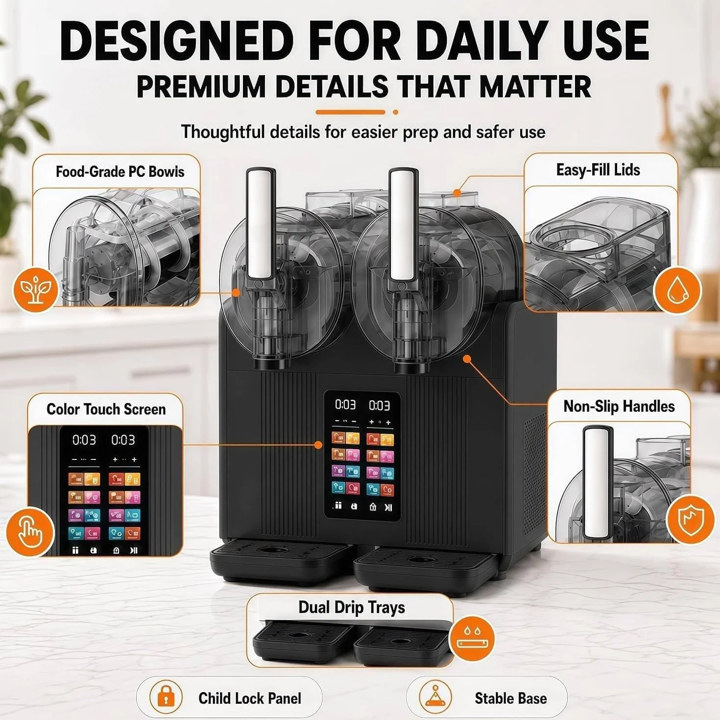 Máquina 2 En 1 Para Granizados Y Helado Suave, Doble Depósito, Black | 7 Modos Para Batidos, Malteadas, Cócteles, Margaritas Y Helados, Autolimpiante, Ideal Para Uso Doméstico Y Comercial