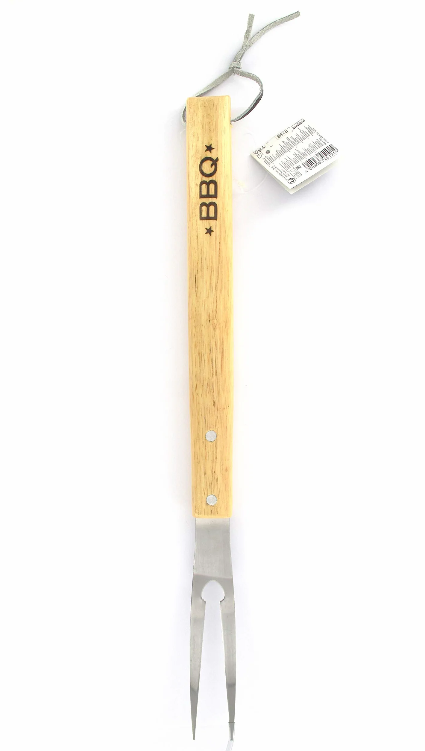 Fackelmann Tenedor de Barbacoa, Parte funcional en Acero Inoxidable y Mango de Madera, adecuado para Asar, Hornear y Trinchar Carne, 42 cm de largo, 1 ud