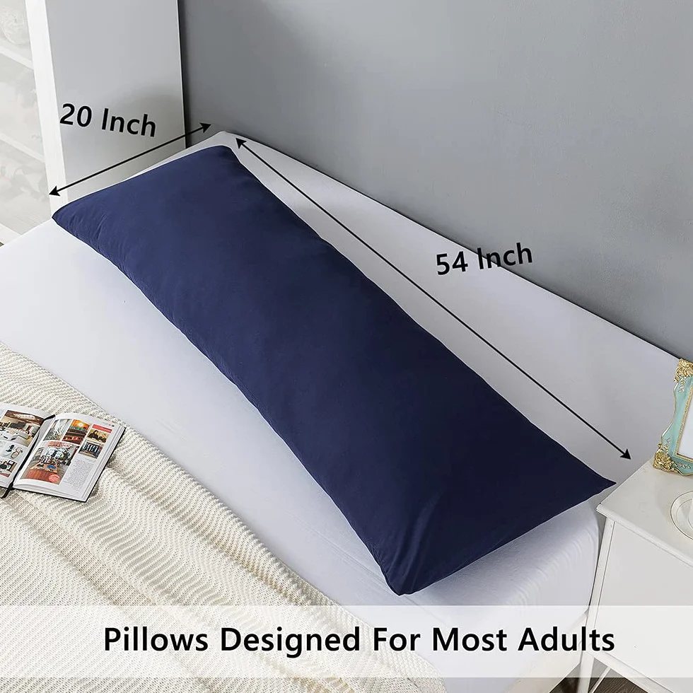 ELNIDO QUEEN Almohada Corporal con Funda de Almohada, Almohada Larga Suave para Adultos, Inserto de Almohada Transpirable de Cuerpo Completo para Dormir, 20 x 54 Pulgadas, Azul Marino