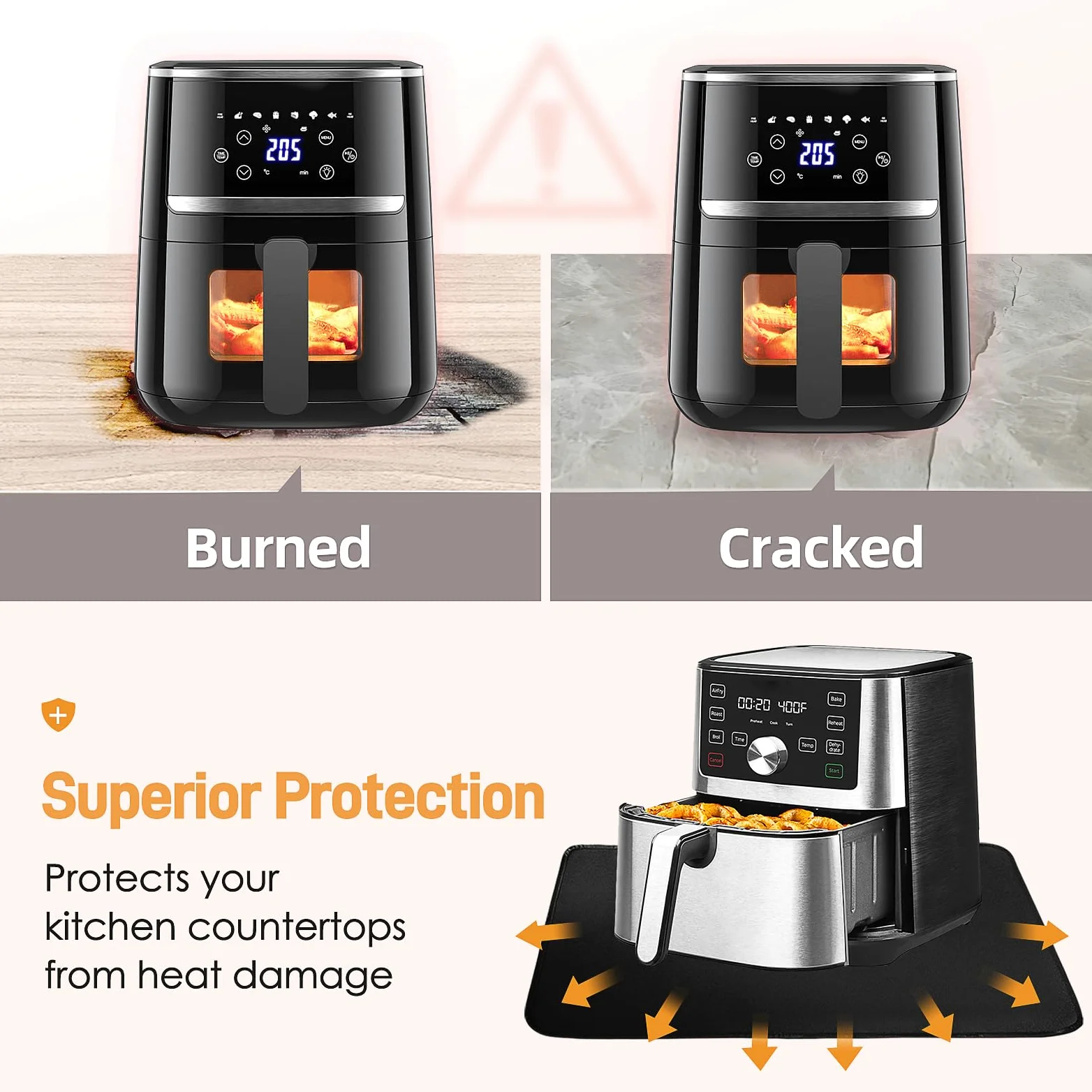 Tapete resistente al calor para freidora de aire, 16 x 20 pulgadas, tapete resistente al calor para encimera, protector de encimera de silicona ignífuga para freidora de aire, cafetera