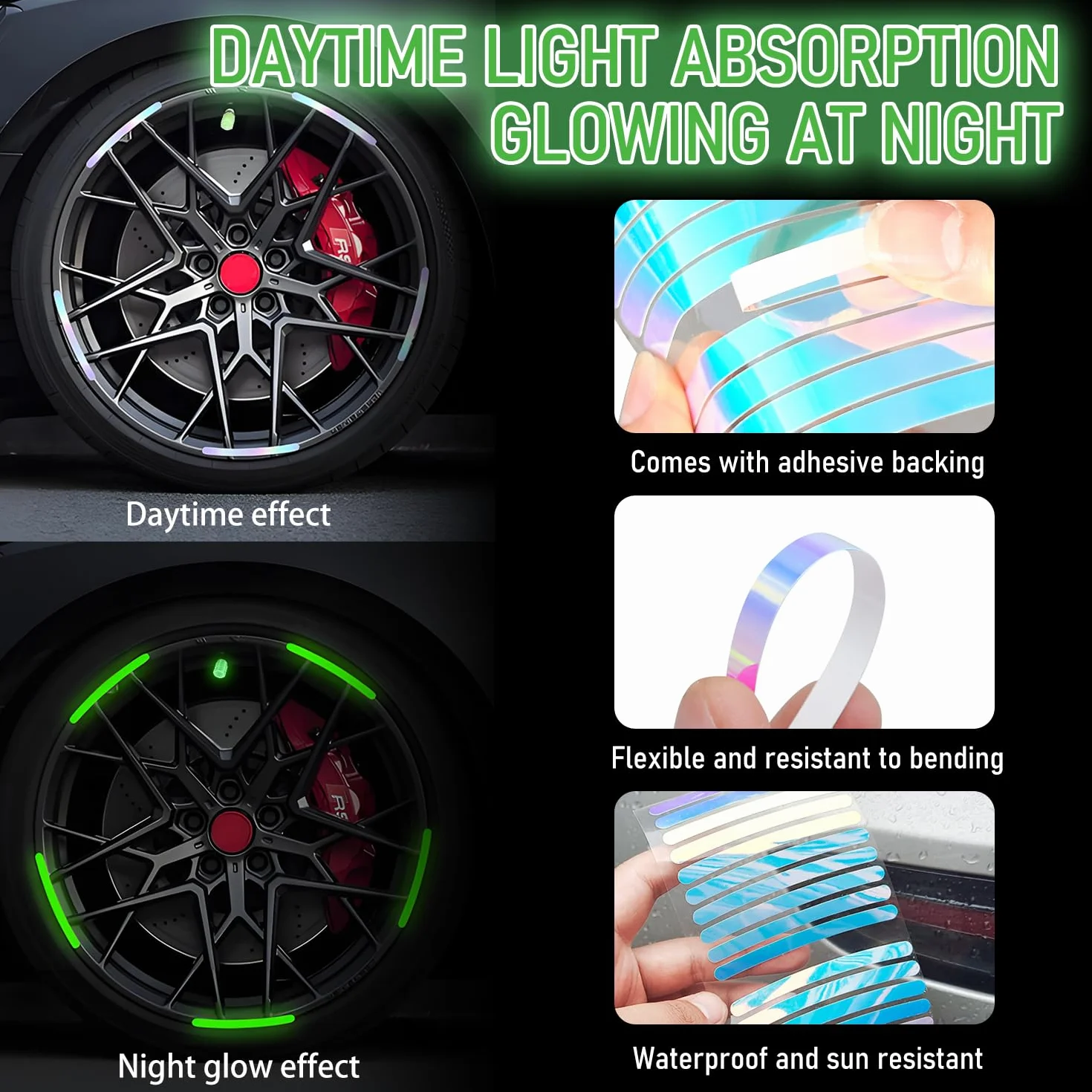 40 Piezas Pegatinas Reflectantes para Bicicleta, 4 Piezas Tapas Luminosas, Adhesivo Reflectante,Altamente Reflectantes y Intemperie, para Bicicleta, Moto, Silla De Paseo, Casco, Cochecito