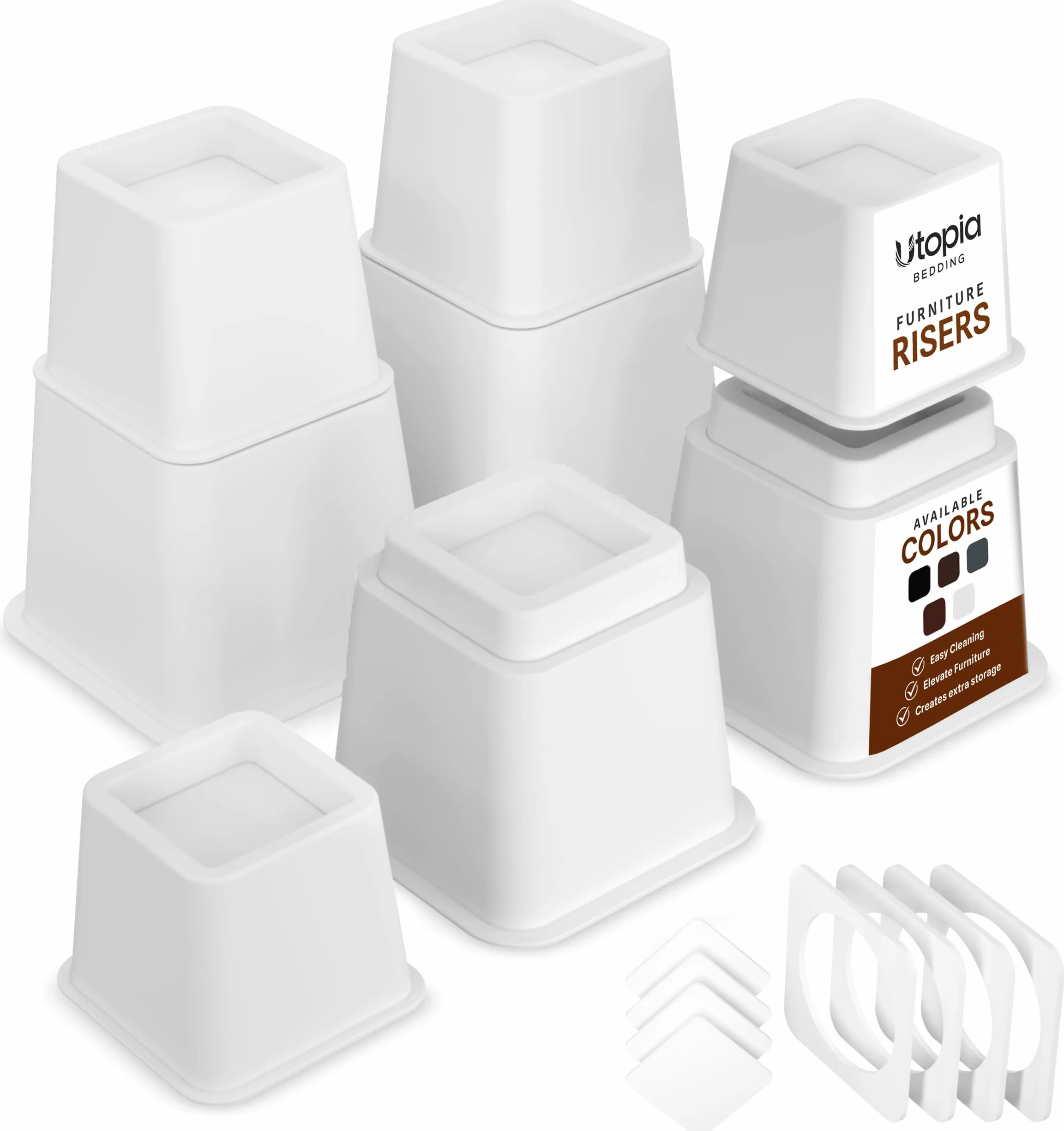 Utopia Bedding Elevadores Ajustables para Muebles de Cama (White, Pack de 8)