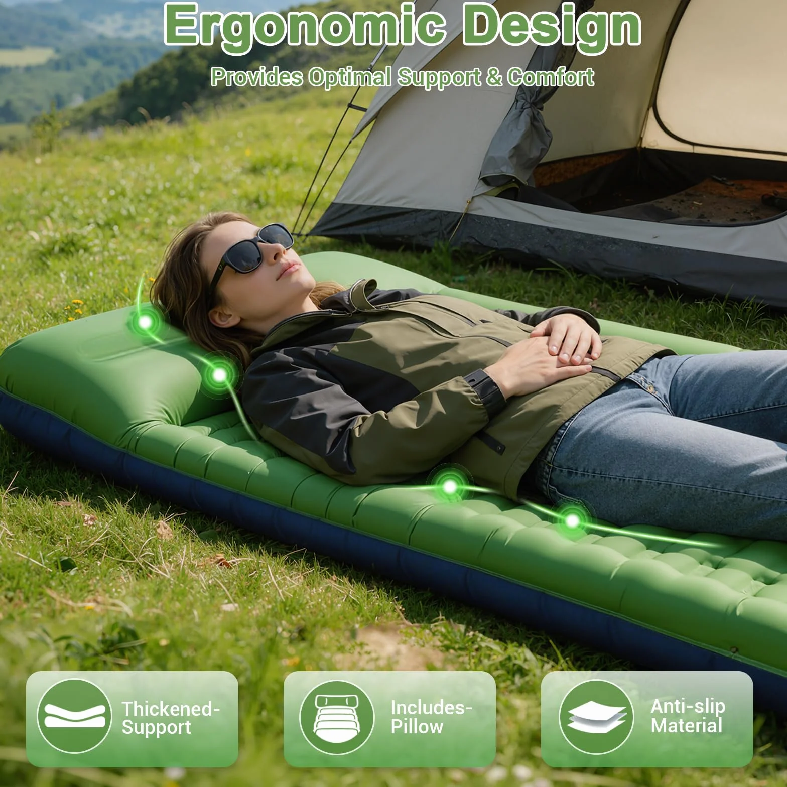 JATEKA Colchoneta Hinchable Ultraligero de 14 cm con Almohada para Camping, Viajes, Playa