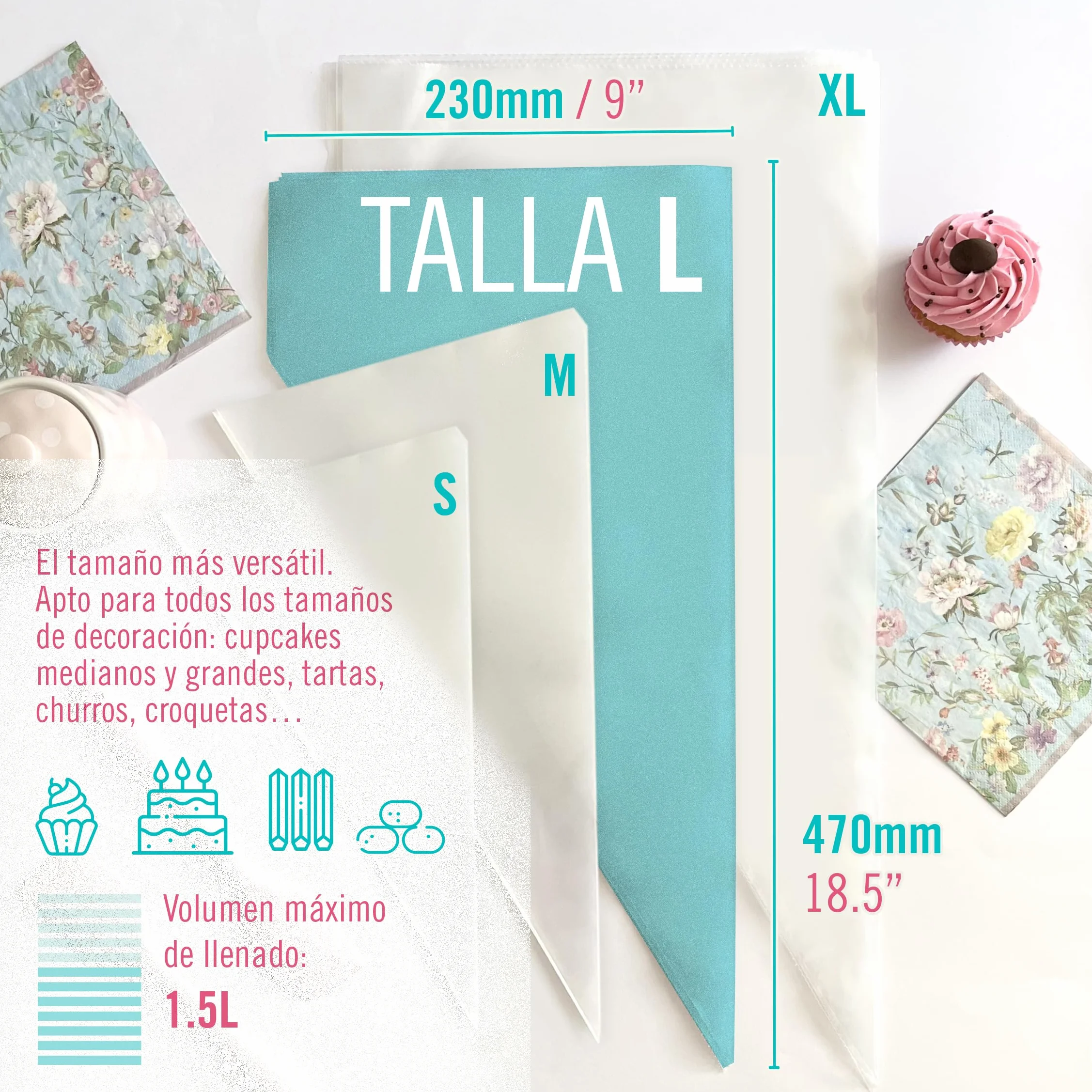 100 Mangas Pasteleras Desechables Profesionales (Tamaños: 30/40/47/53cm) - 100% Reciclables – Capa Extra Gruesa (0.08mm)