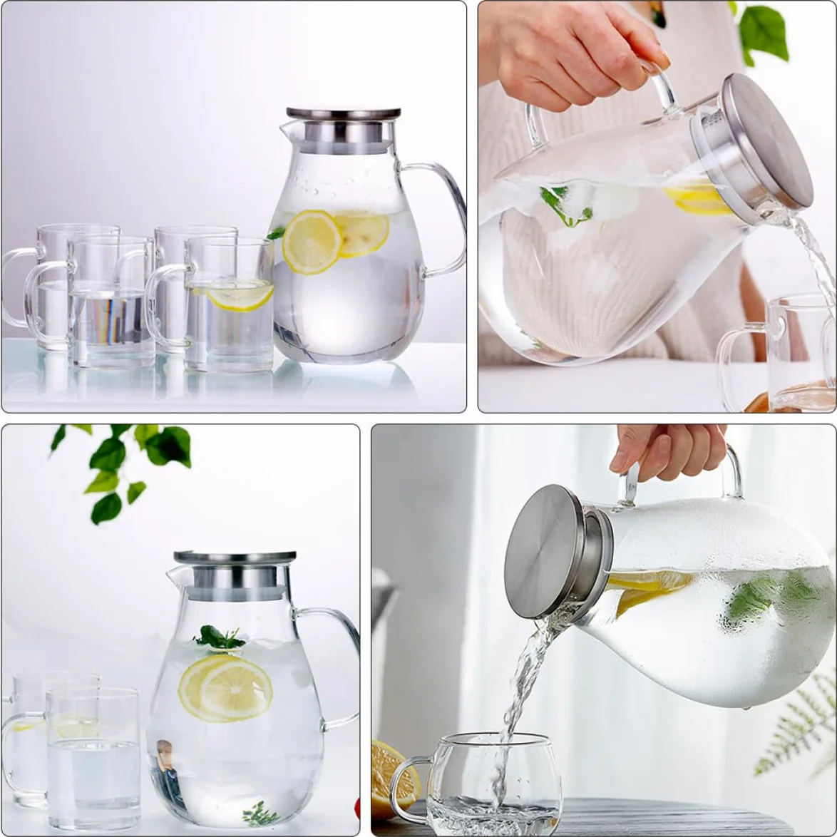 Jarra de Vidrio Transparente para Agua Fría de 2000 Ml, Hervidor Doméstico de Gran Capacidad para Jugos y Bebidas, Apta para Uso Diario Hogar