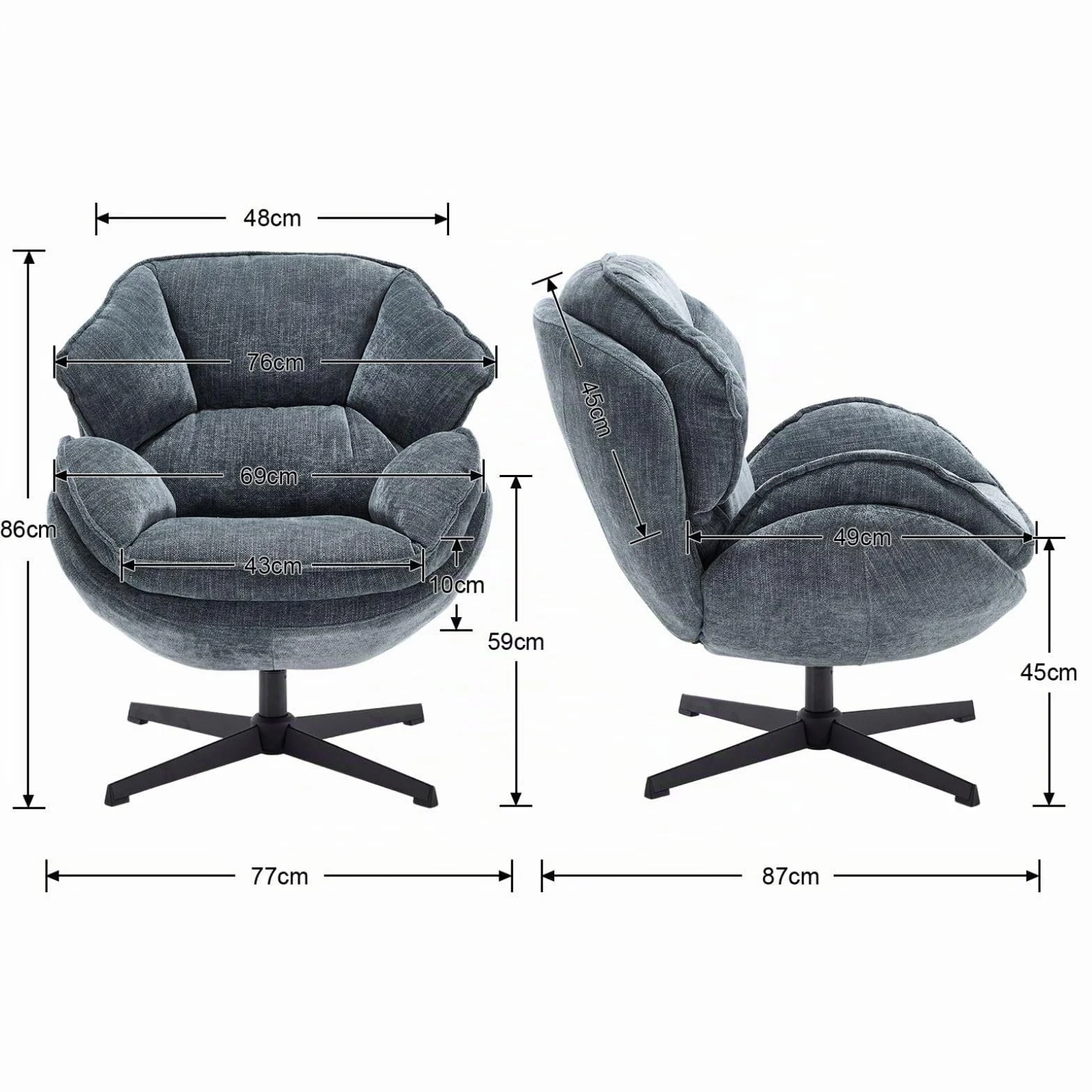 Ya-Home Butacas de Salon con Cojín y Respaldo de Doble Capa, Sillon Individual de Chenille con Reposabrazos, Silla Lectura para Dormitorio/Salon/Oficina, Azul