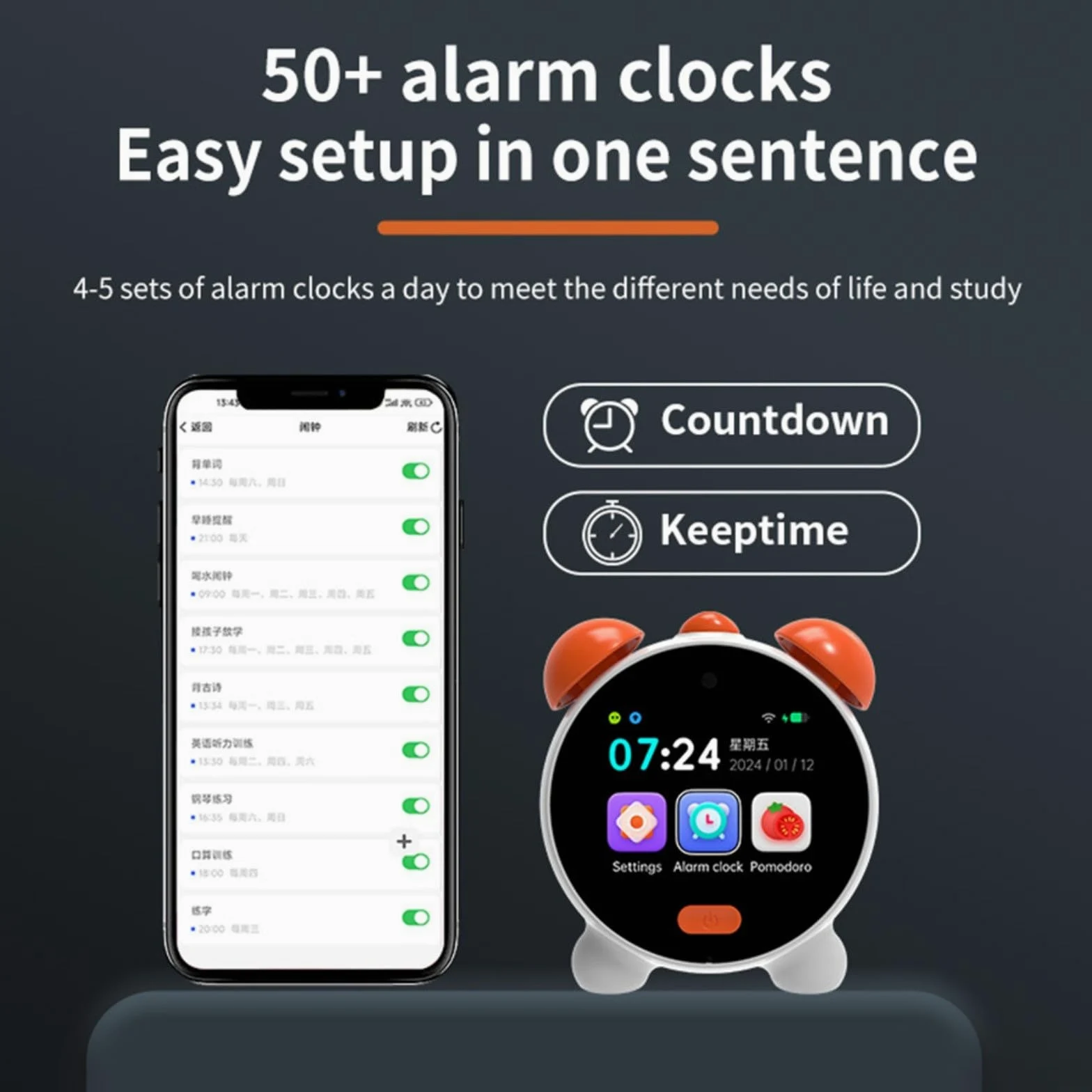 Reloj despertador inteligente con IA para niños, asistente interactivo de aprendizaje de inglés, más de 50 alarmas, sonidos de sueño y luz nocturna, gestión del tiempo con altavoz de alta fidelidad