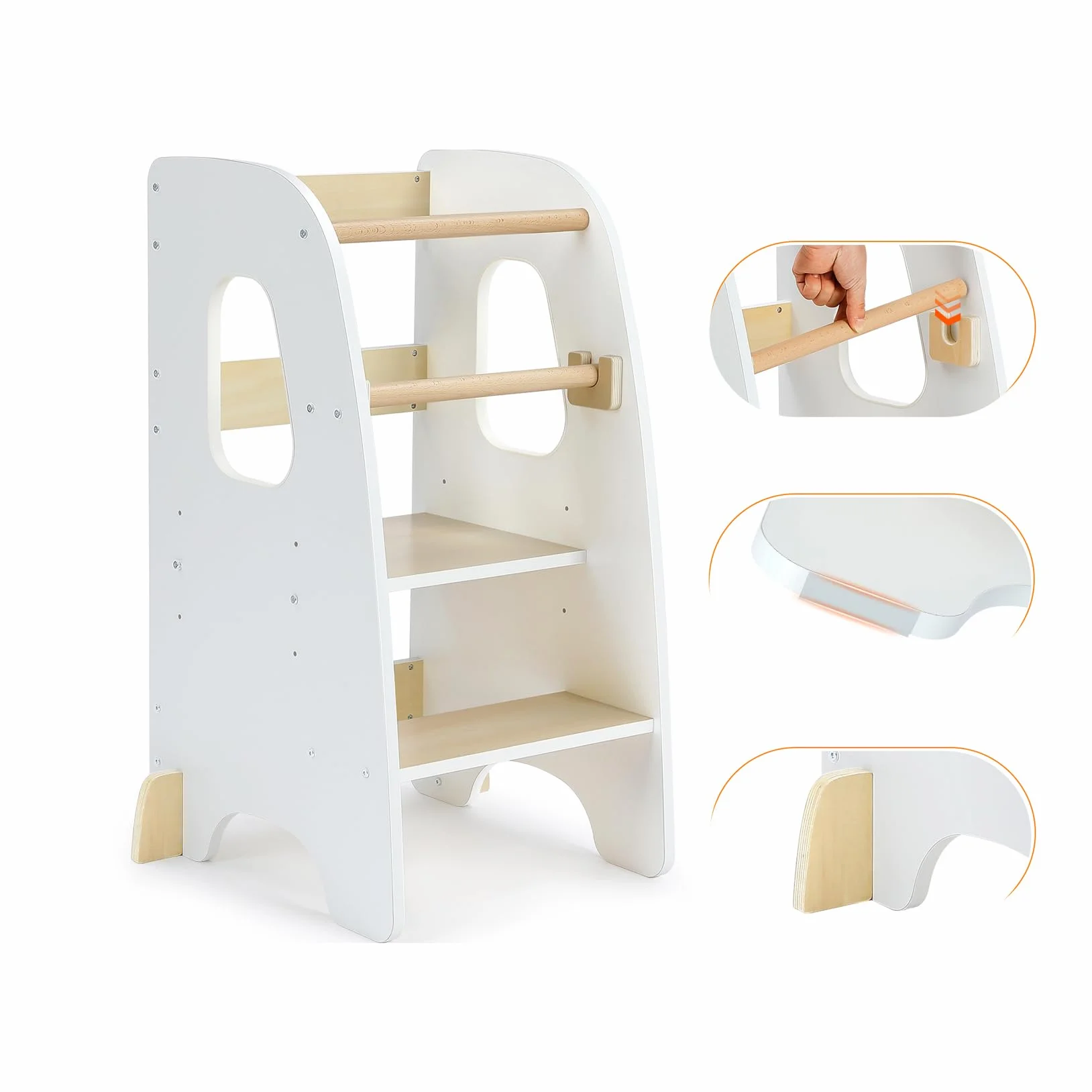 Ezebaby Torre de Aprendizaje Montessori Madera Altura Ajustable con Barandilla de Seguridad para Niños 1-6 Años Blanco