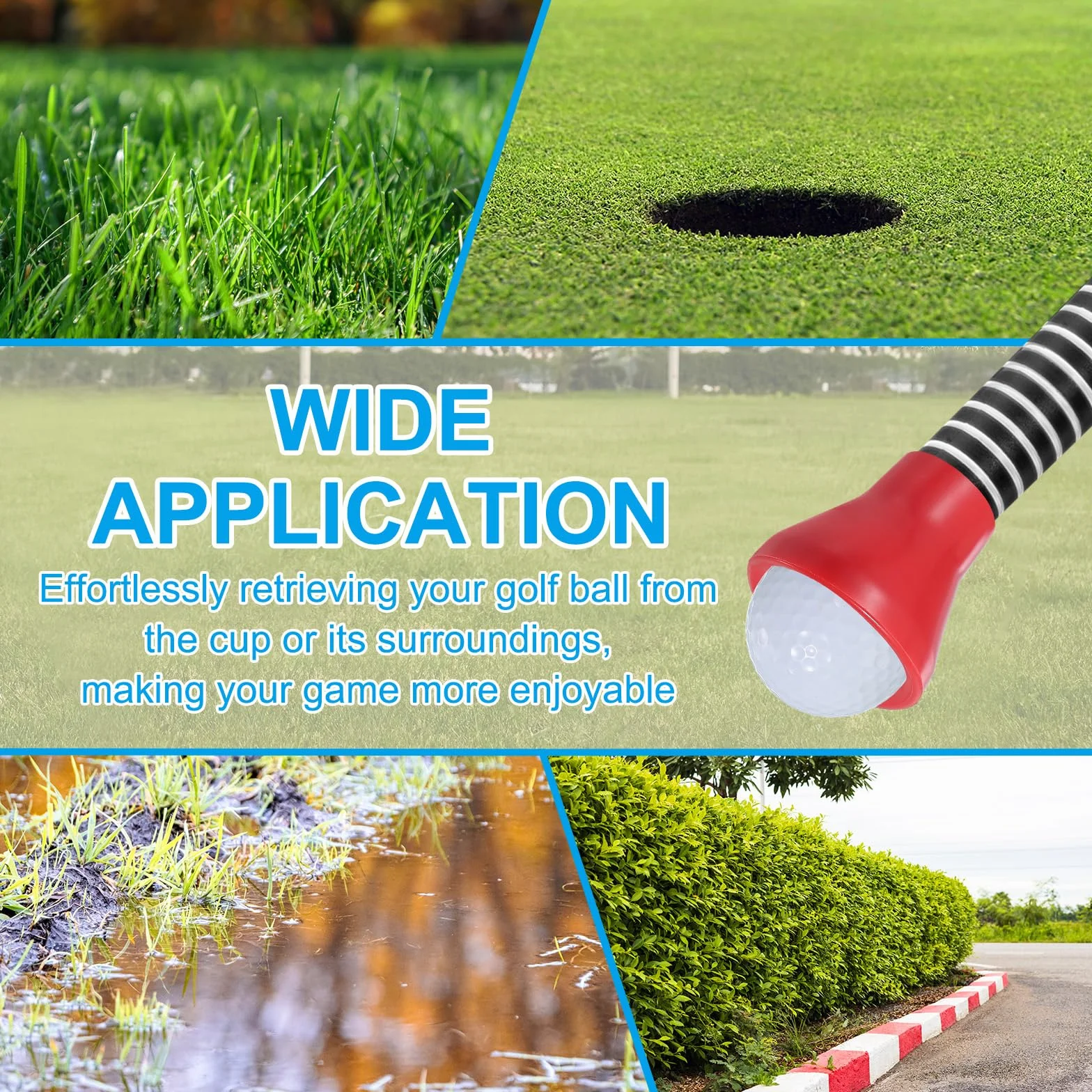 PATIKIL Recogedor de Bolas de Golf, 5 Piezas de Ventosa de Goma para Recoger Bolas de Golf con Agarre de Palo para Golfistas, Negro/Azul/Rojo/Azul Oscuro/Amarillo