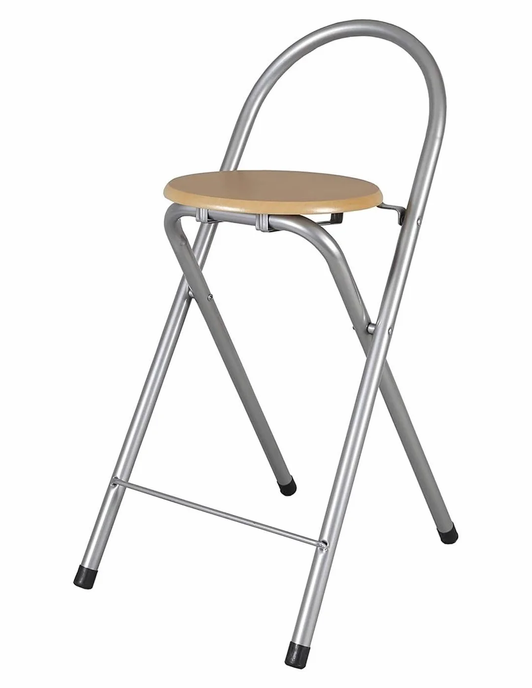 Jardin202 - Taburete Plegable de Cocina con reposapiés | Estructura Metálica | Auxiliar Hogar | Plata y Madera | 40x45x80 cm