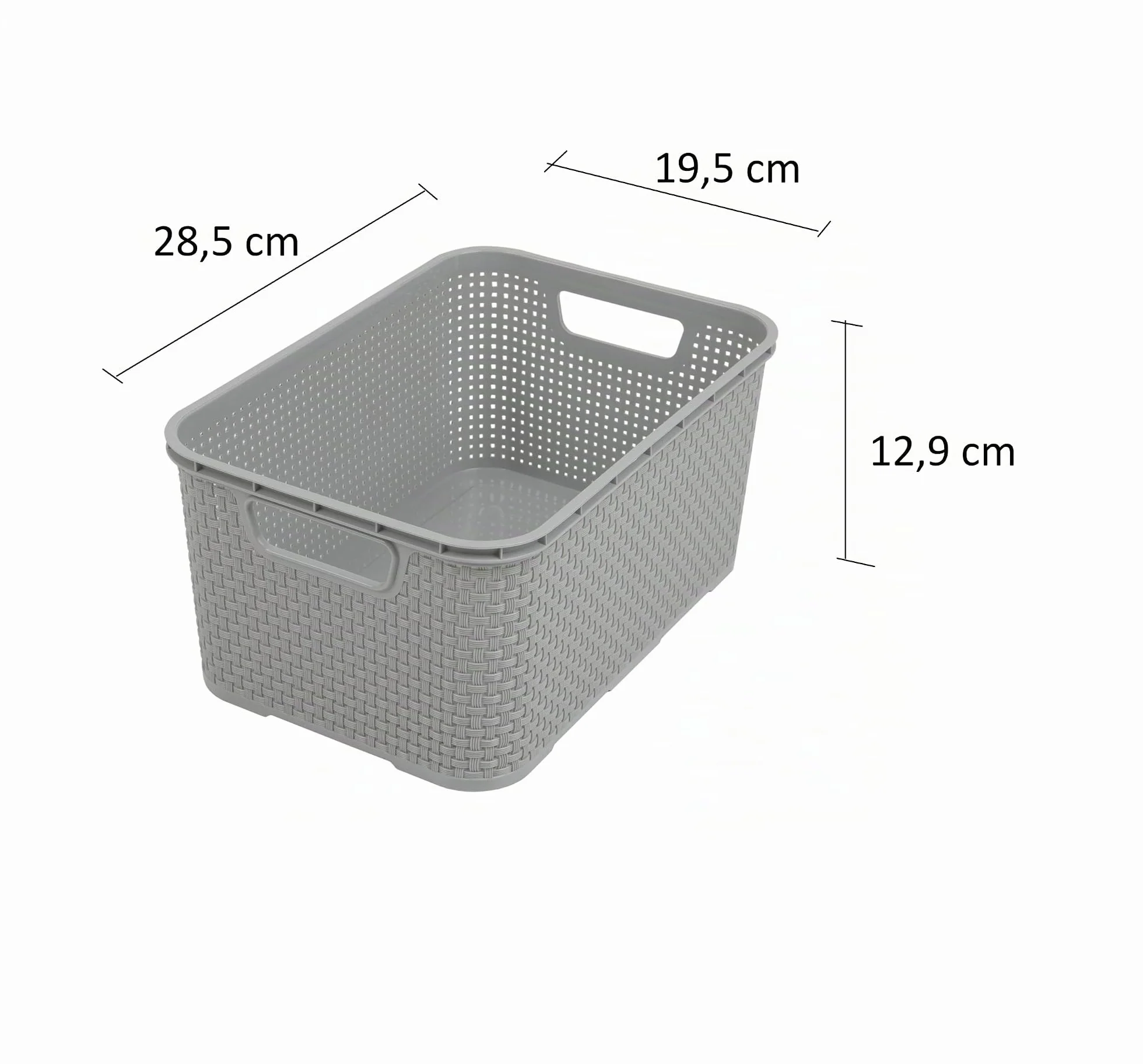 BranQ - Home Essential Cesta universal y multifuncional en diseño de ratán, tamaño S 7 L, sin bisfenol A, plástico polipropileno, gris claro, 28,5 x 19,5 x 12,9 cm