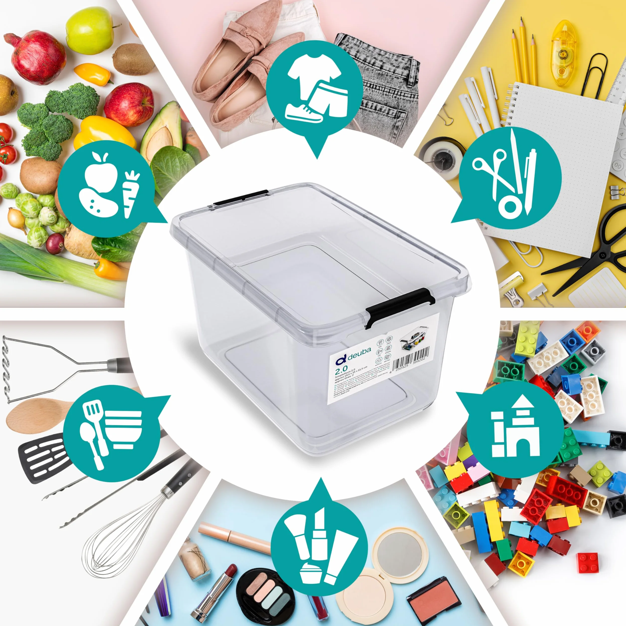 Deuba® 10x Cajas de Almacenaje con Tapa Apilables 2L Transparentes Juguetes Cocina Dormitorio libre de BPA Alimentos
