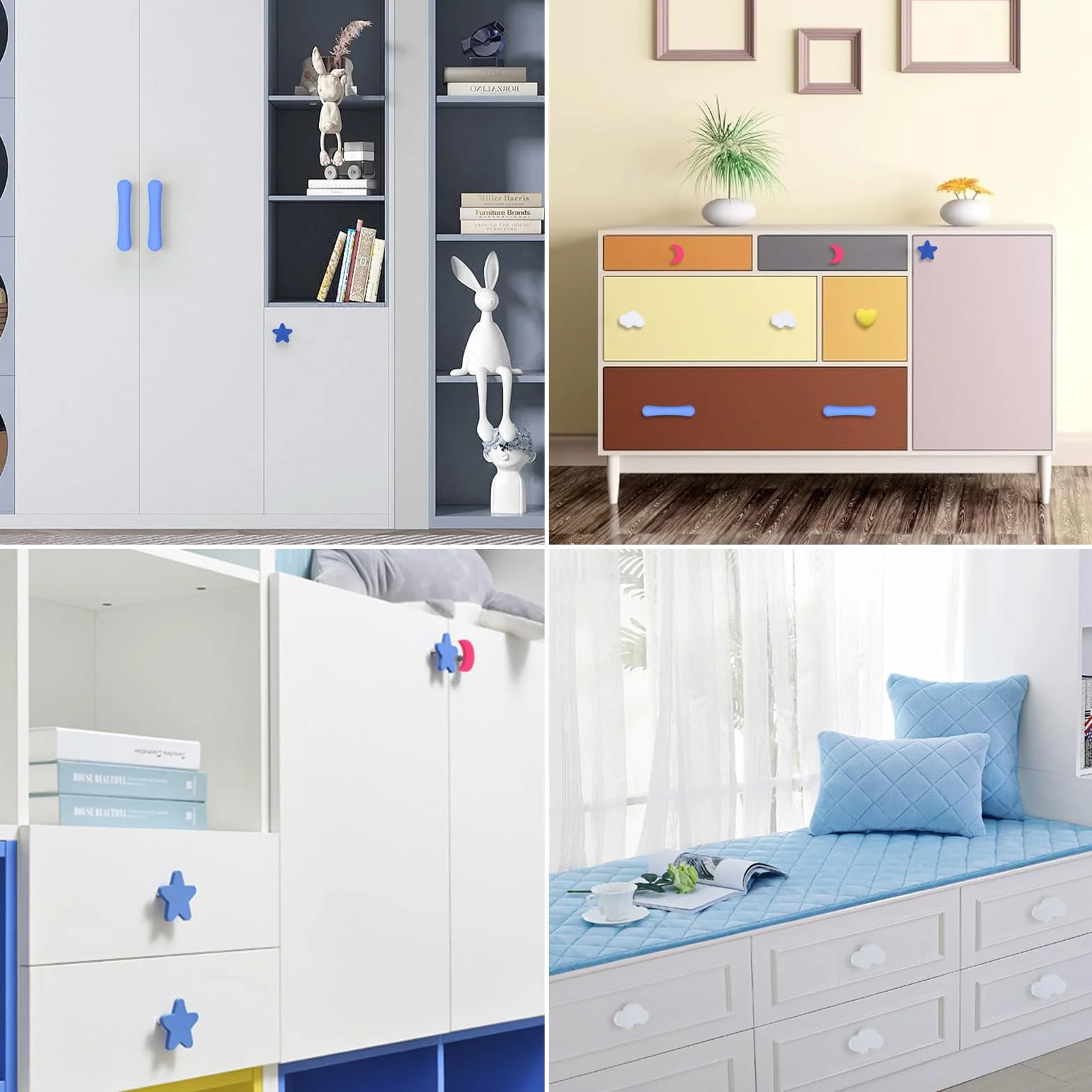 Tiradores para Armarios Infantiles, 10 Pcs Tiradores Cajones con Tornillos Mango Anticolisión de Goma Blanda de Cielo Estrellado de Dibujos Animados para Muebles de Dormitorio Infantiles
