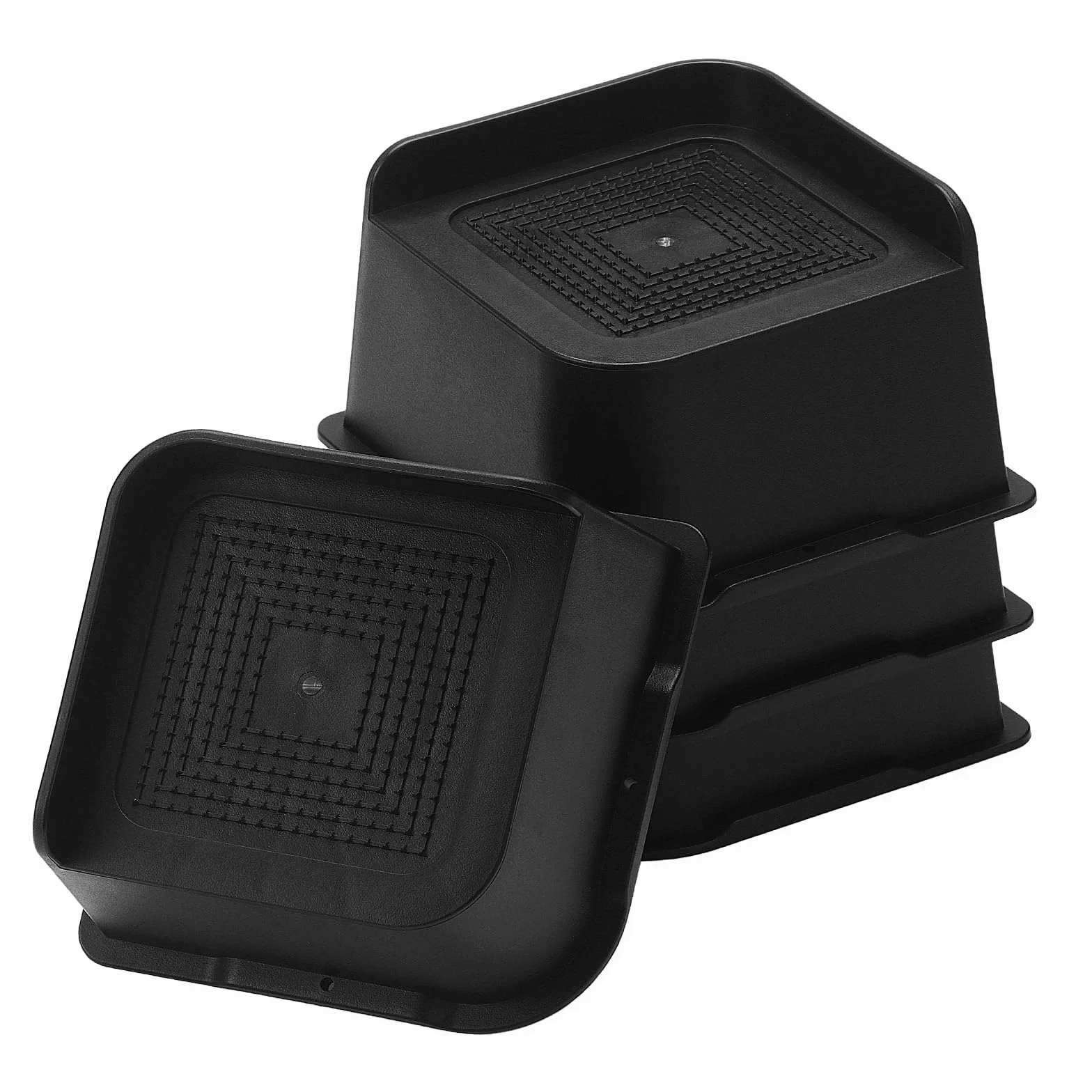 4 elevadores de muebles de plástico negro en forma de L de 3 pulgadas, patas ajustables para cama y mesa con almohadillas antideslizantes